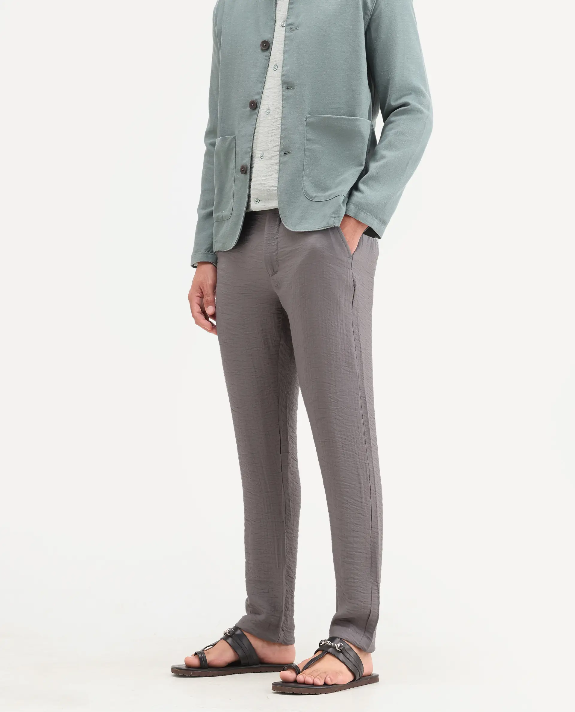Rare Rabbit Men's Veon-T Dusky Grey Viscose Blend Fabric Regular Fit Plain Trouser - Image 2