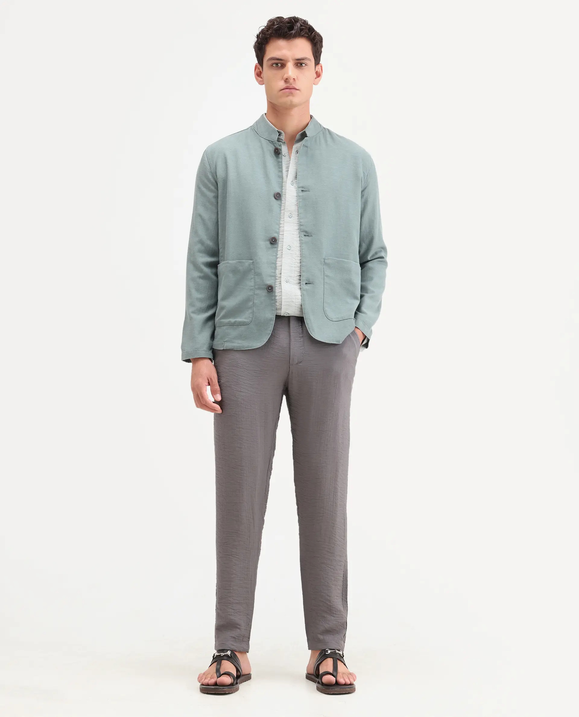 Rare Rabbit Men's Veon-T Dusky Grey Viscose Blend Fabric Regular Fit Plain Trouser - Image 4
