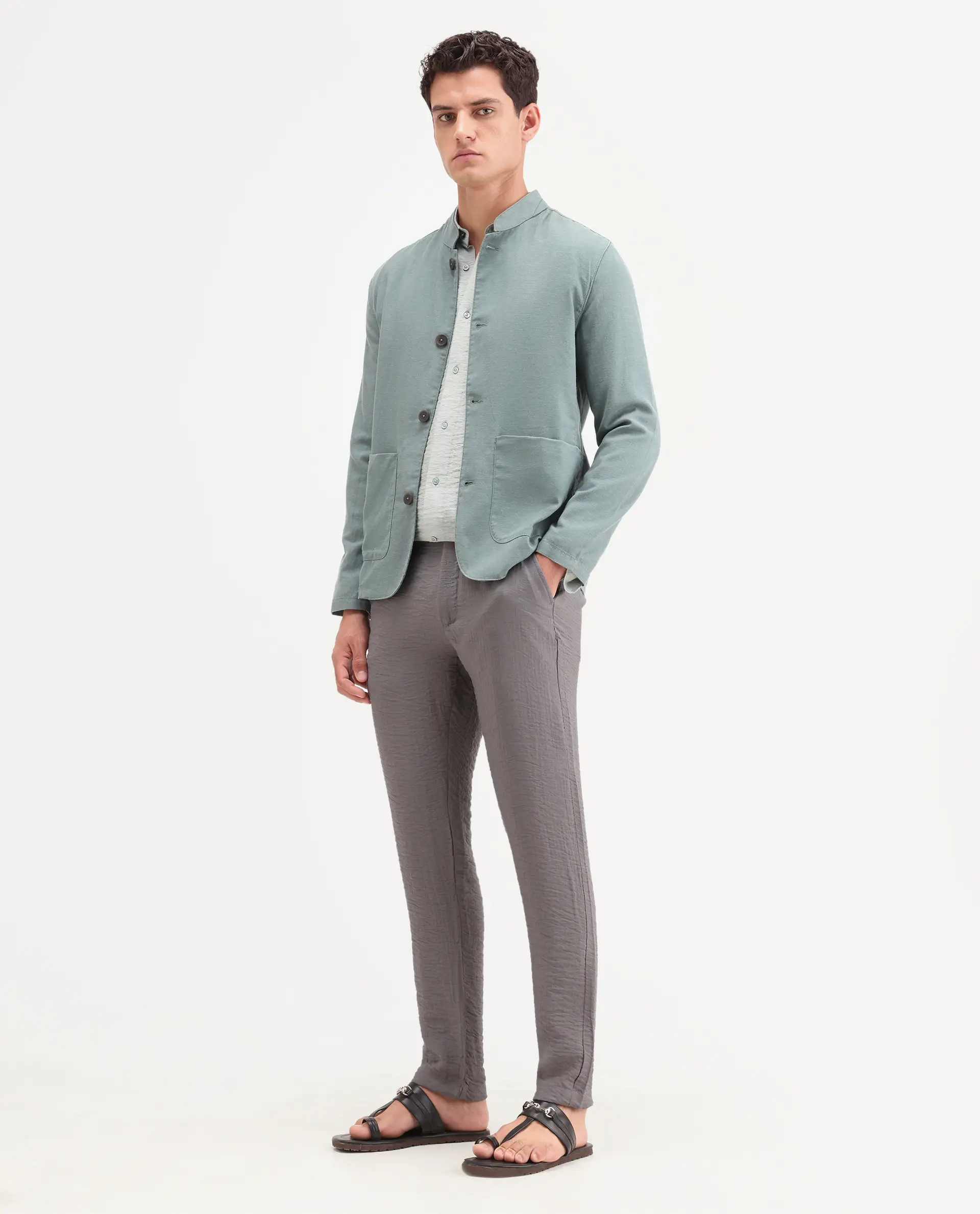 Rare Rabbit Men's Veon-T Dusky Grey Viscose Blend Fabric Regular Fit Plain Trouser - Image 5