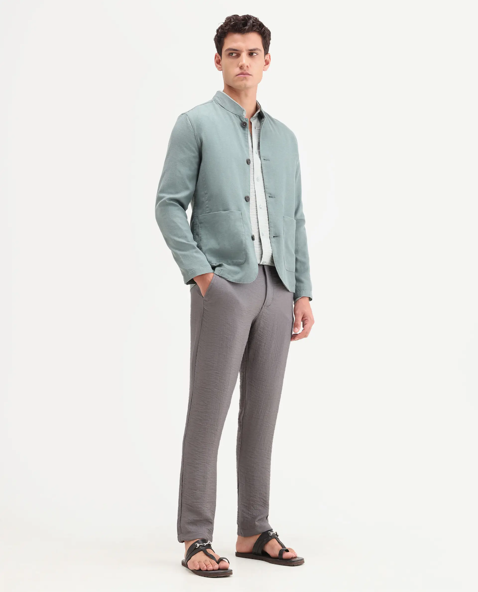 Rare Rabbit Men's Veon-T Dusky Grey Viscose Blend Fabric Regular Fit Plain Trouser - Image 6