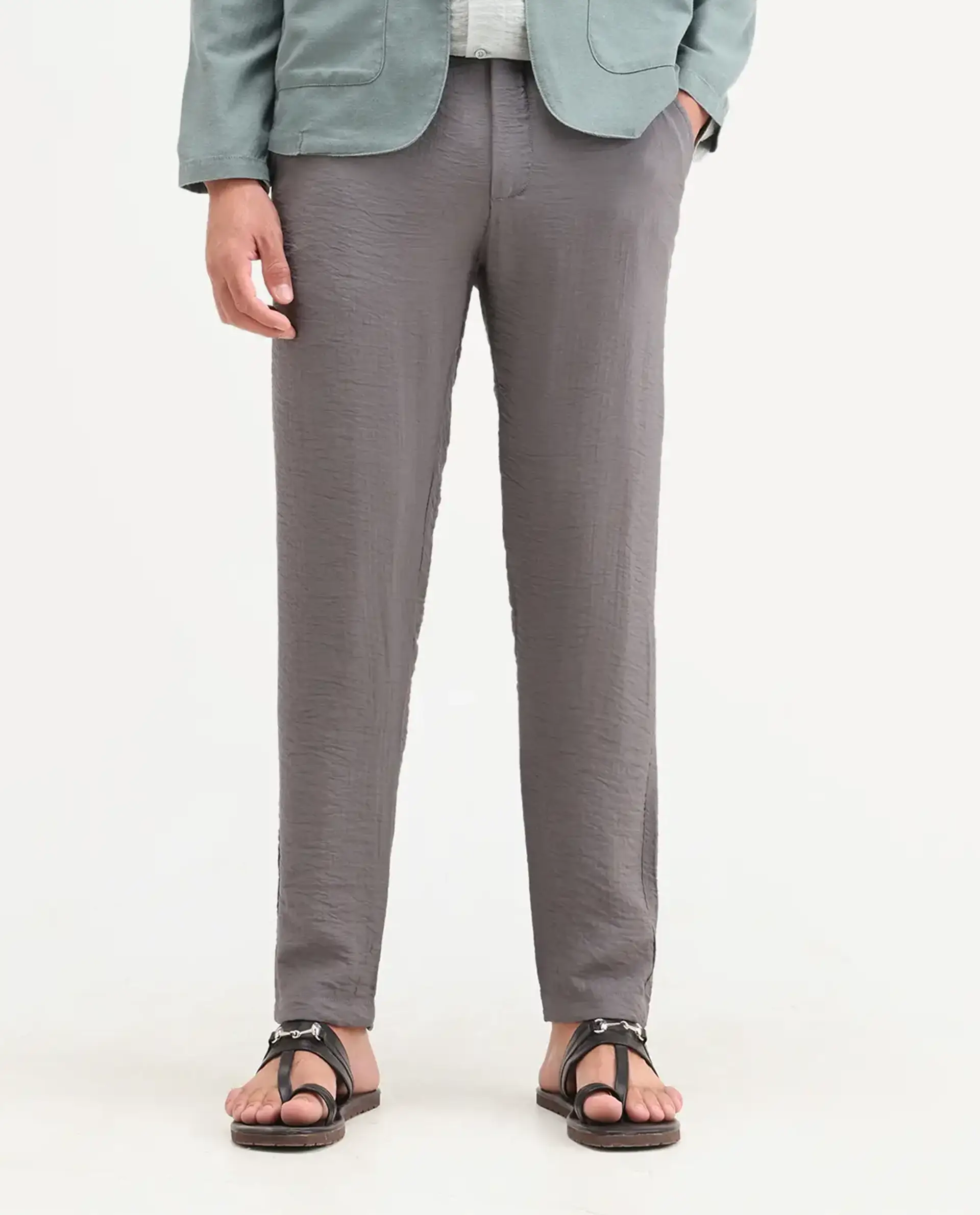 Rare Rabbit Men's Veon-T Dusky Grey Viscose Blend Fabric Regular Fit Plain Trouser - Image 8