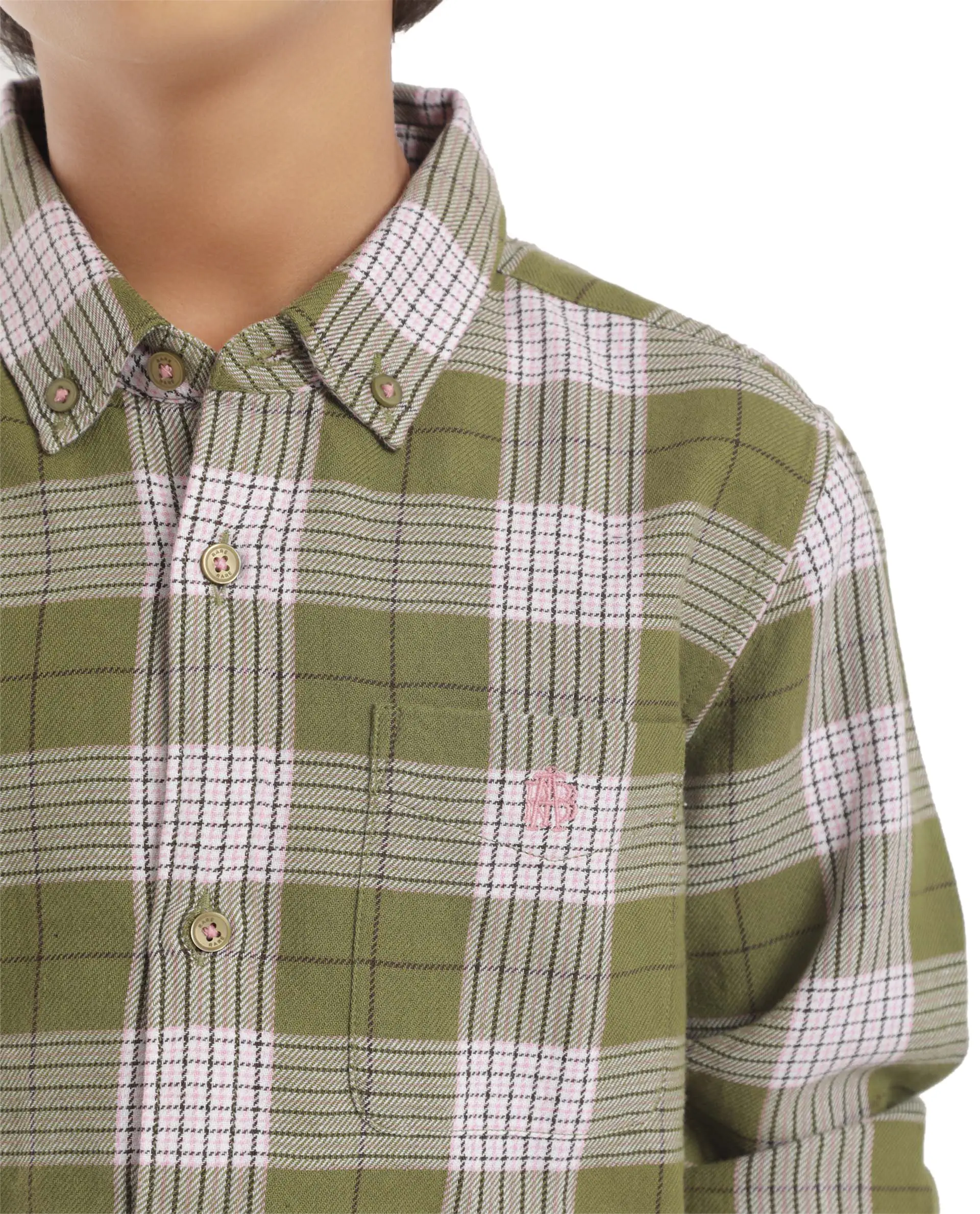 Rare Ones Kids Ver Olive Cotton Full Sleeves Button Down Regular Fit Checked Shirt - Image 4