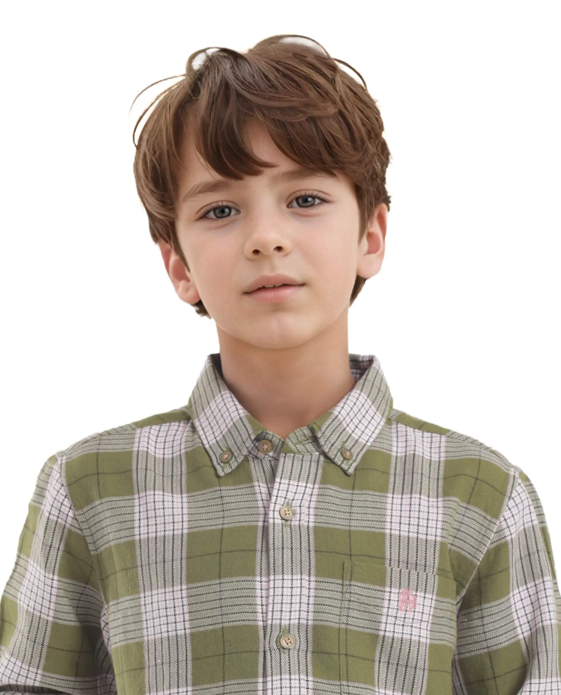 Rare Ones Kids Ver Olive Cotton Full Sleeves Button Down Regular Fit Checked Shirt - Image 5