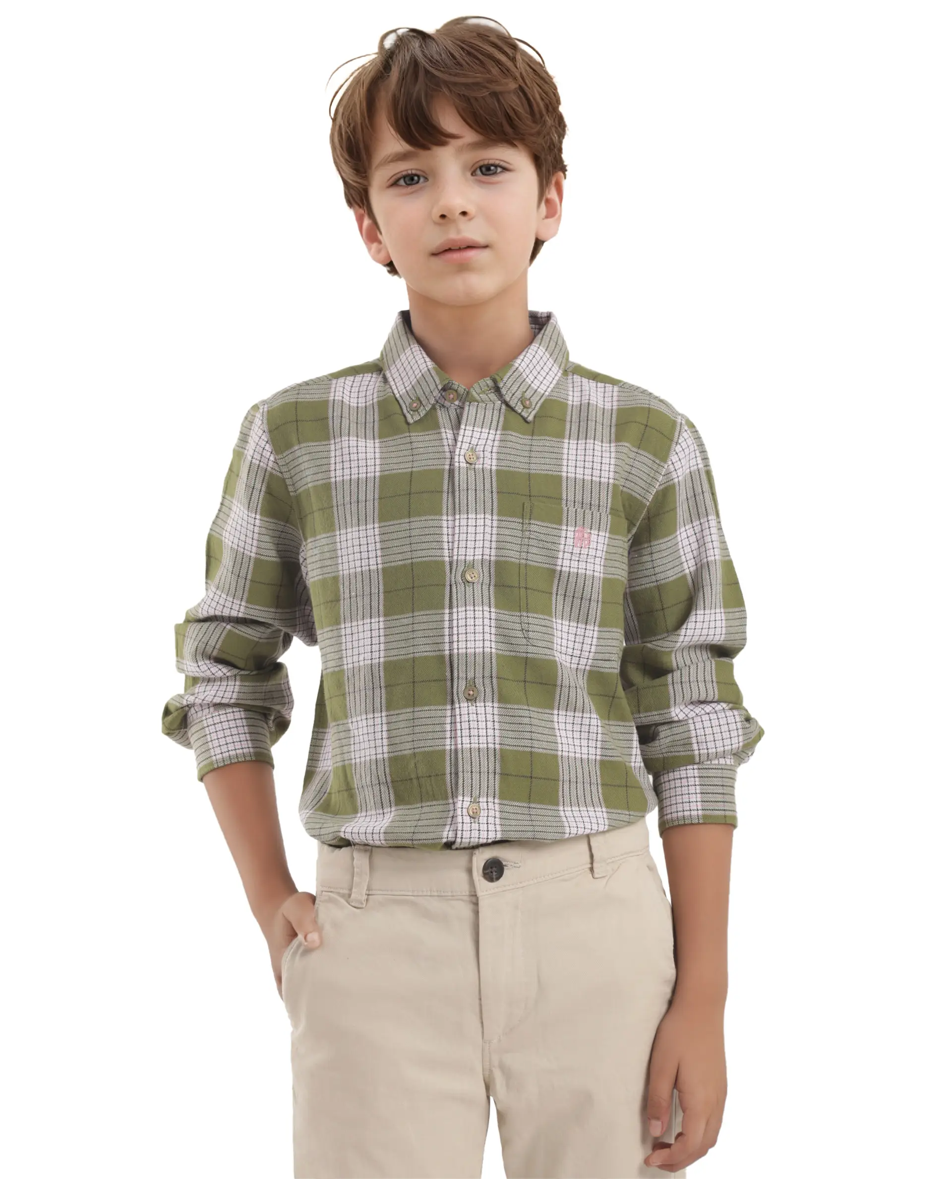 Rare Ones Kids Ver Olive Cotton Full Sleeves Button Down Regular Fit Checked Shirt - Image 6