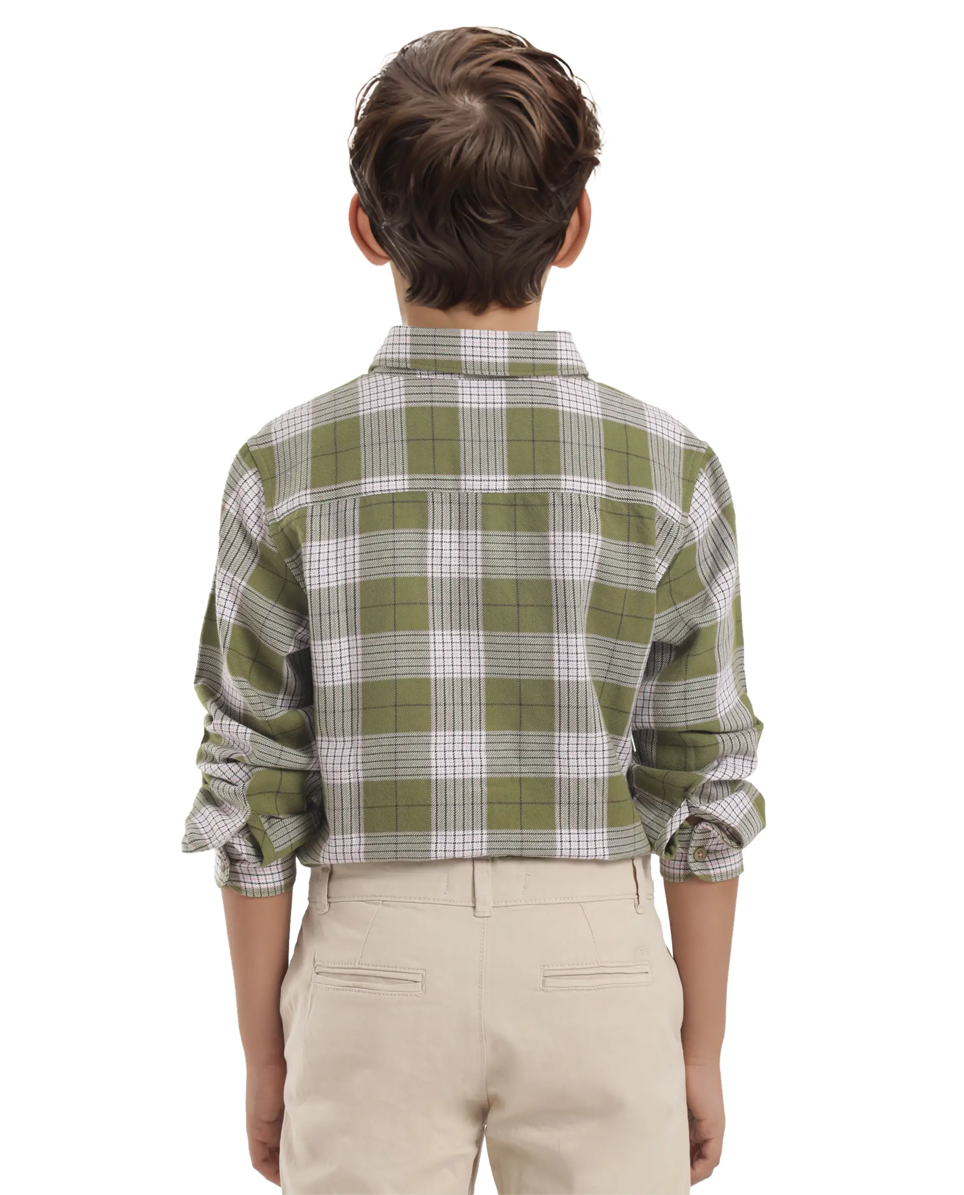 Rare Ones Kids Ver Olive Cotton Full Sleeves Button Down Regular Fit Checked Shirt - Image 8