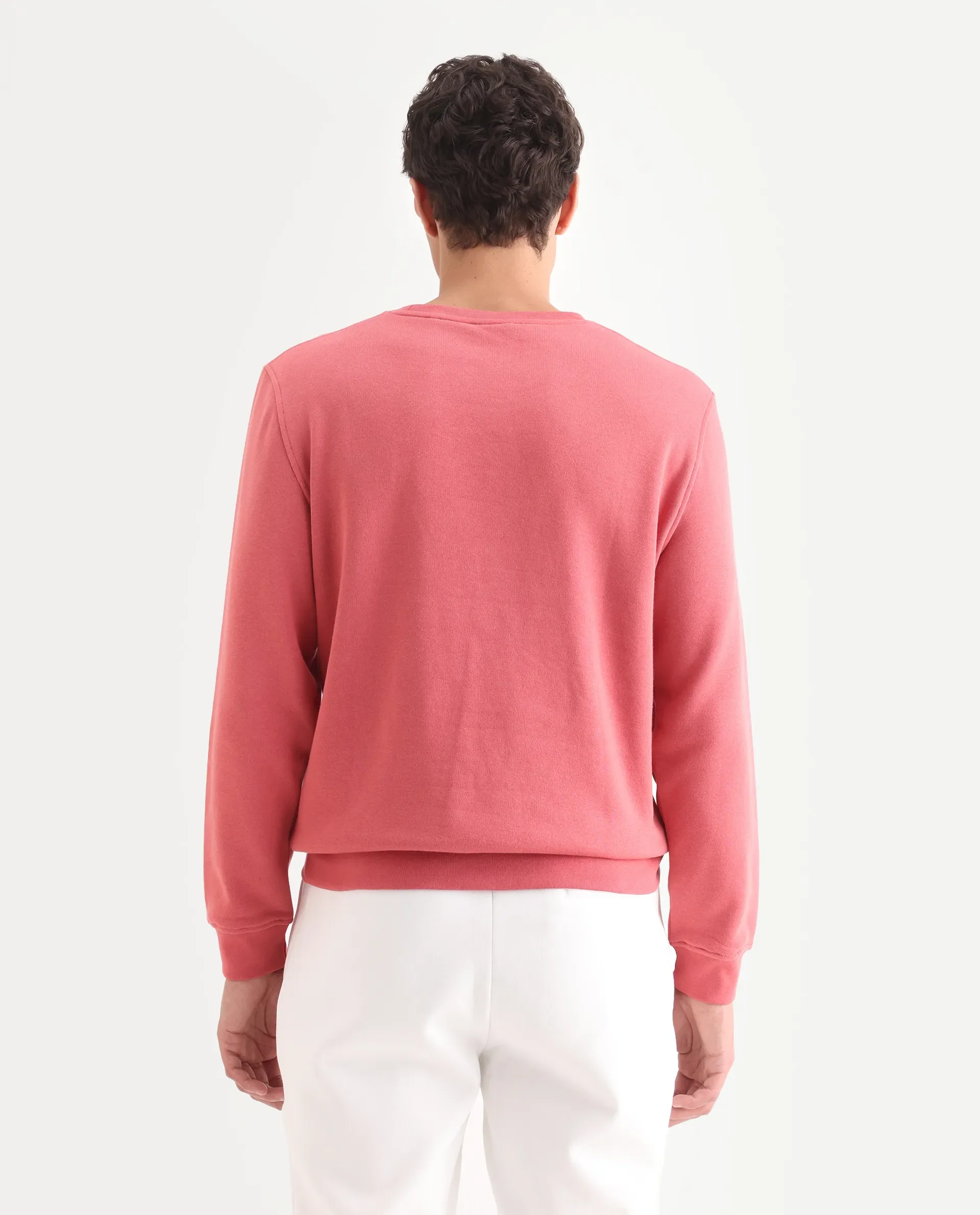 Rare Rabbit Men's Verano Dusky Pink Cotton Embroidered Regular Fit Full Sleeve Crew Neck Sweatshirt - Image 7