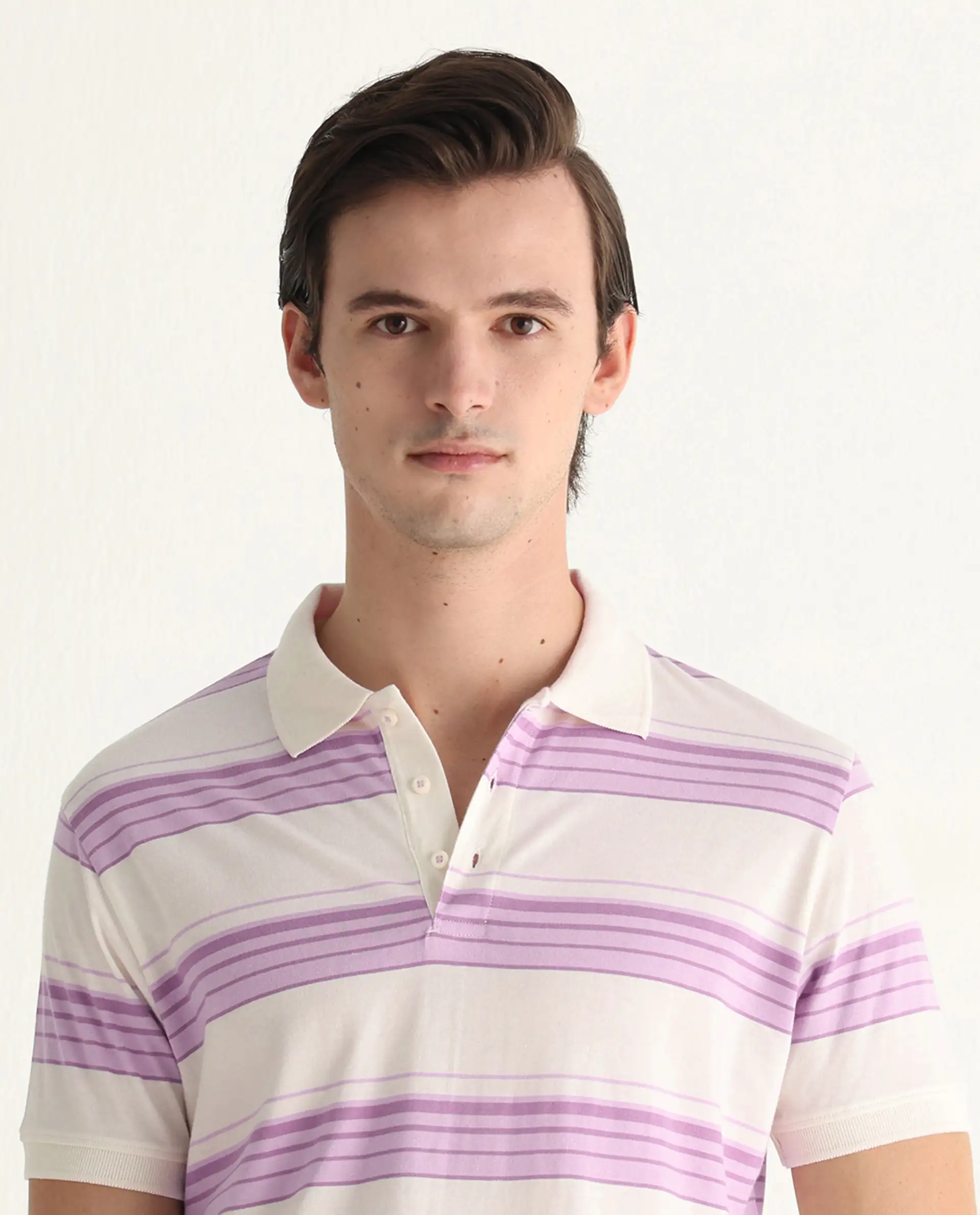 Rare Rabbit Men's Verdun Beige Cotton Striped Print Regular Fit Half Sleeve Polo - Image 4