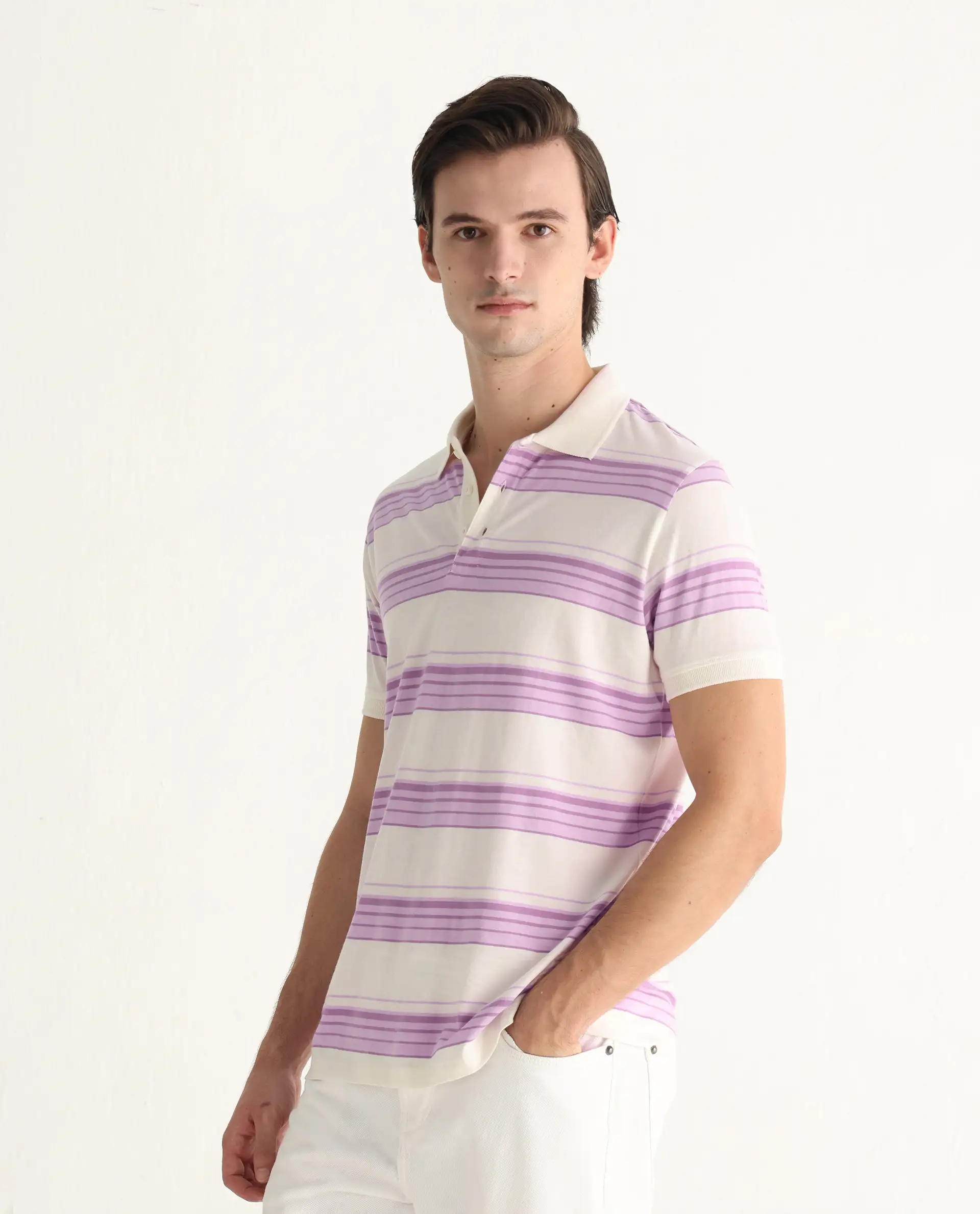 Rare Rabbit Men's Verdun Beige Cotton Striped Print Regular Fit Half Sleeve Polo - Image 6