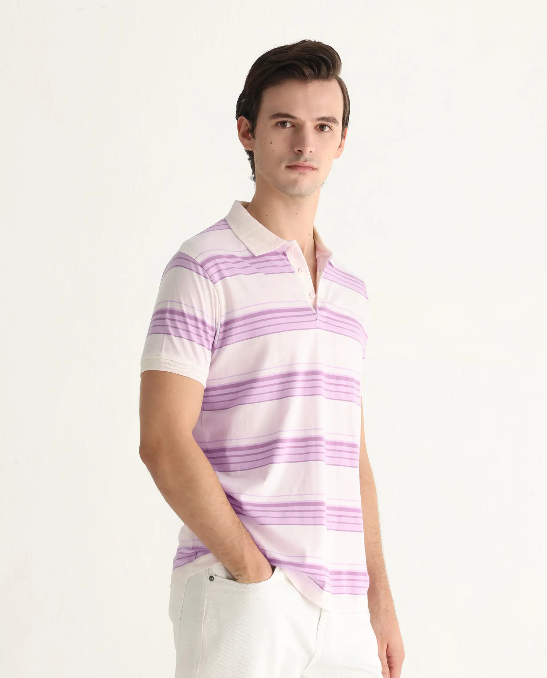 Rare Rabbit Men's Verdun Beige Cotton Striped Print Regular Fit Half Sleeve Polo - Image 7