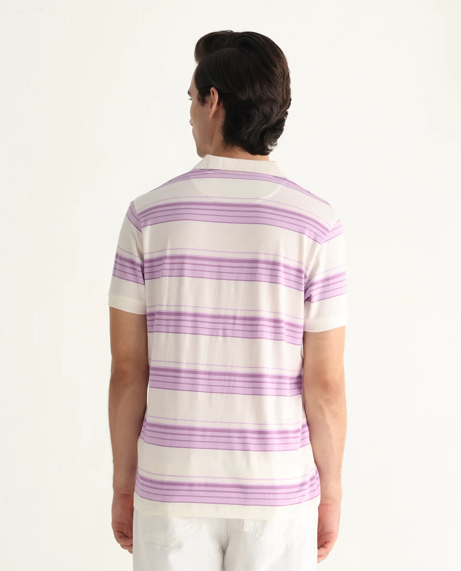 Rare Rabbit Men's Verdun Beige Cotton Striped Print Regular Fit Half Sleeve Polo - Image 8