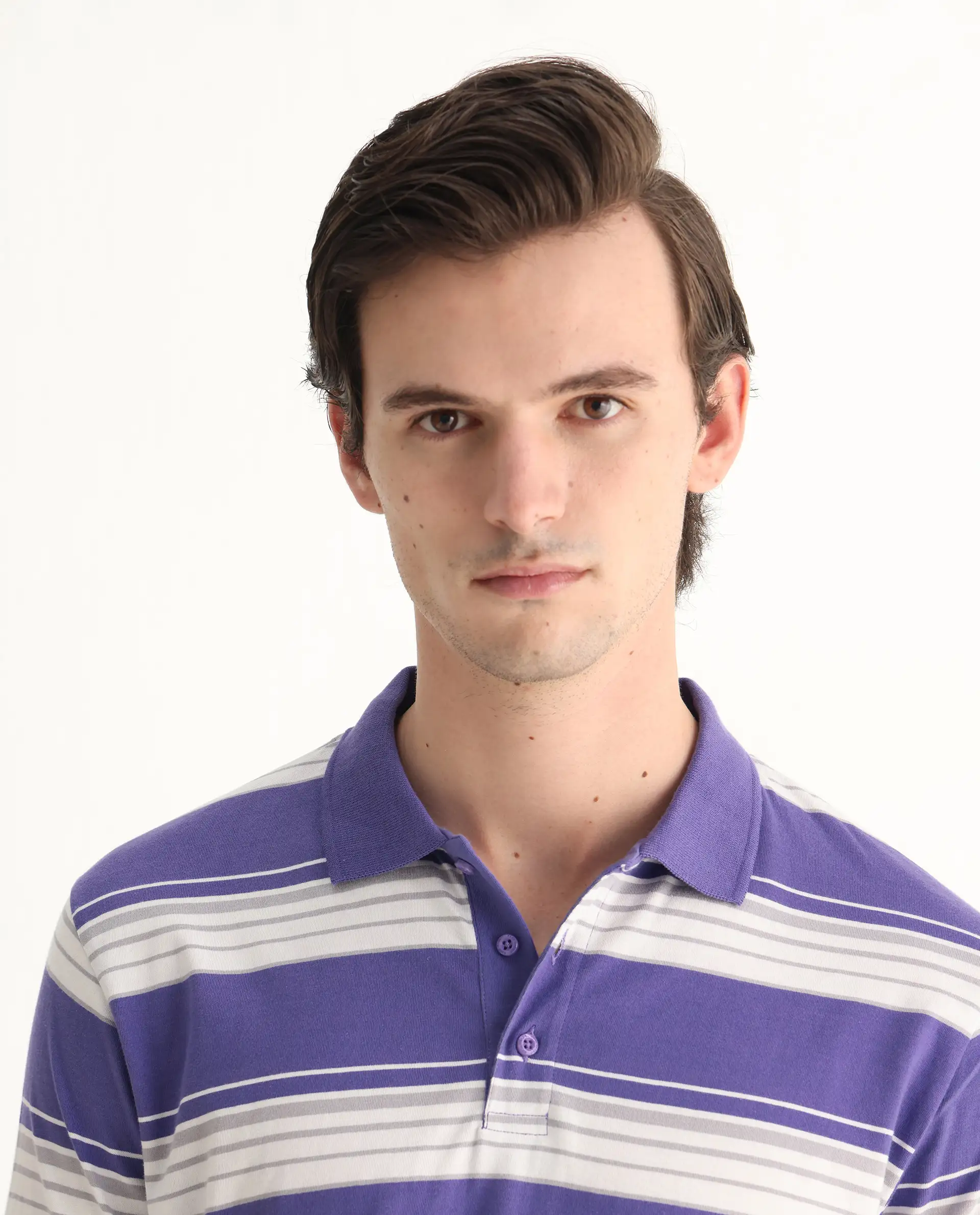 Rare Rabbit Men's Verdun Dark Purple Cotton Striped Print Regular Fit Half Sleeve Polo - Image 7