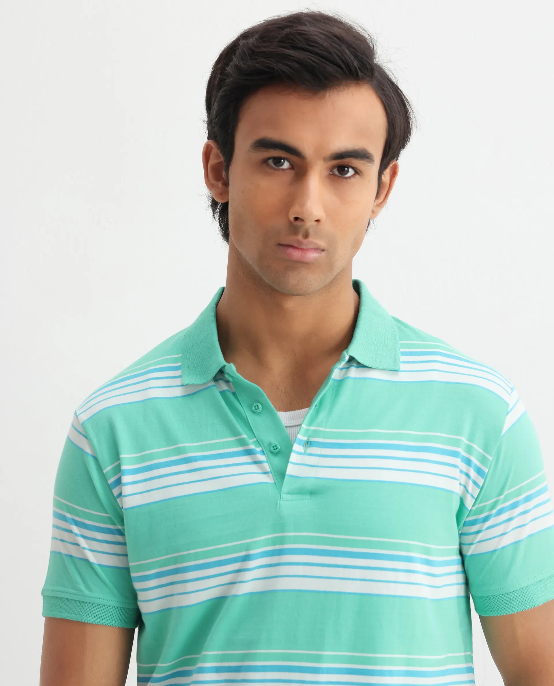 Rare Rabbit Men's Verdun Green Cotton Striped Print Regular Fit Half Sleeve Polo - Image 4