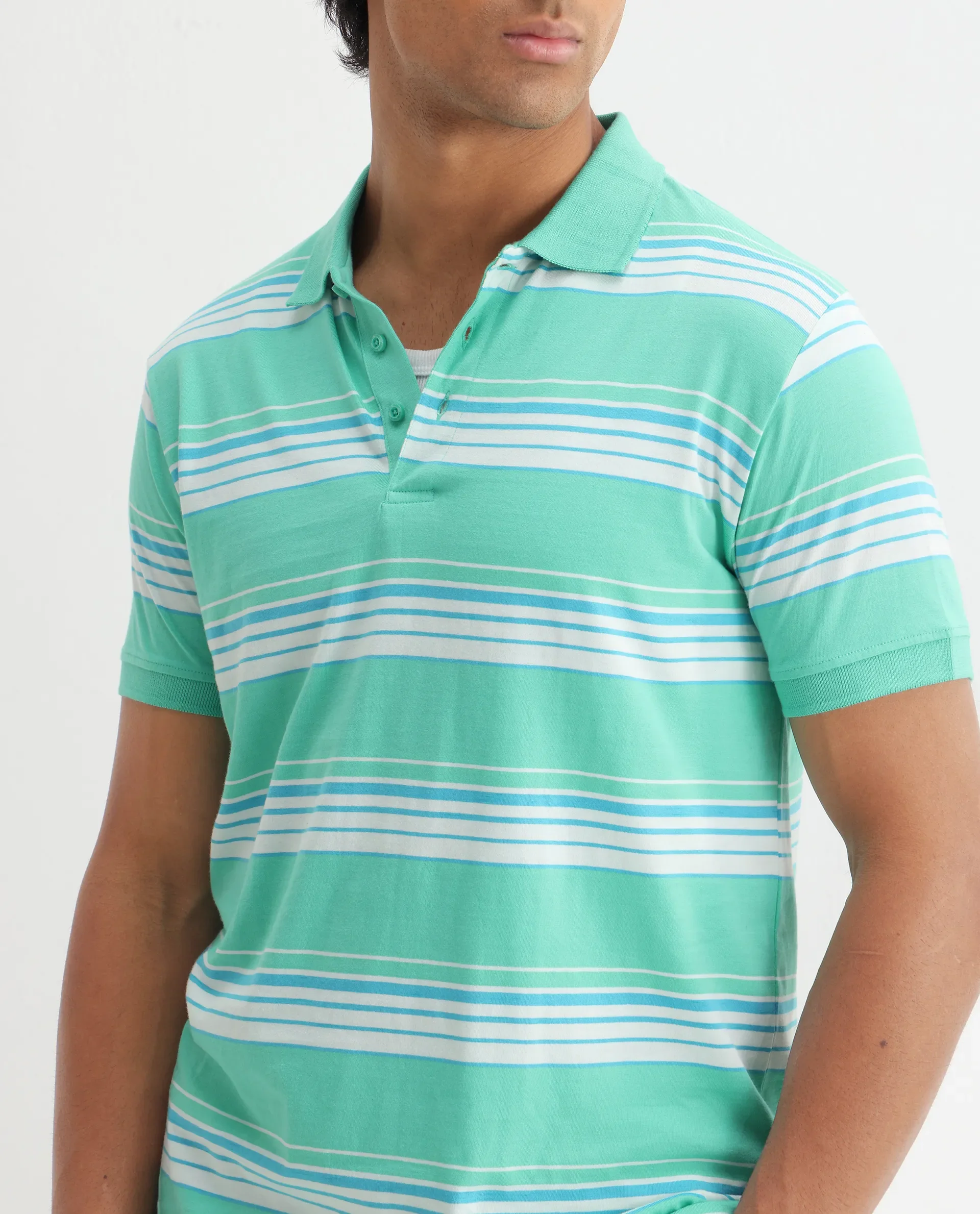 Rare Rabbit Men's Verdun Green Cotton Striped Print Regular Fit Half Sleeve Polo - Image 5