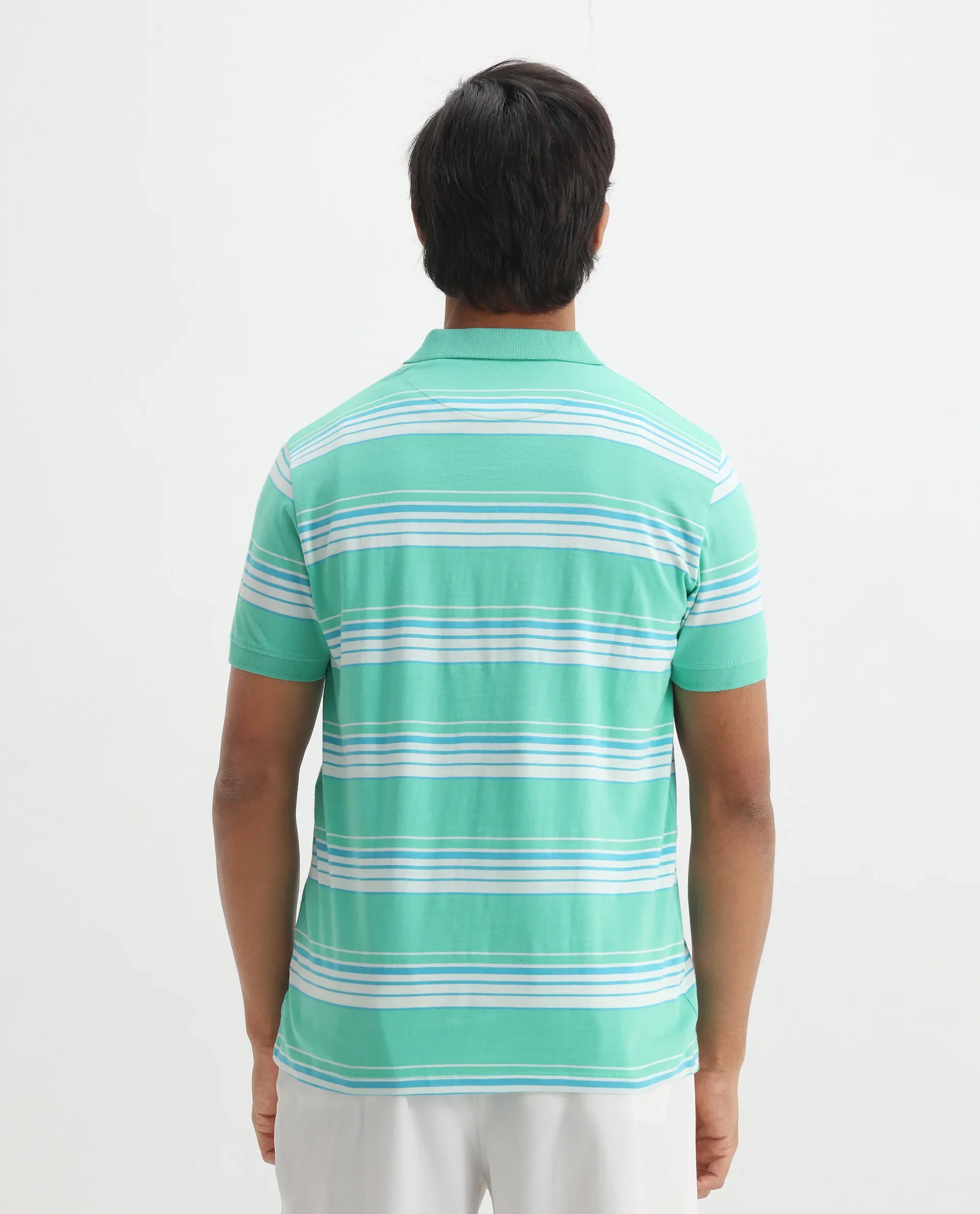 Rare Rabbit Men's Verdun Green Cotton Striped Print Regular Fit Half Sleeve Polo - Image 6