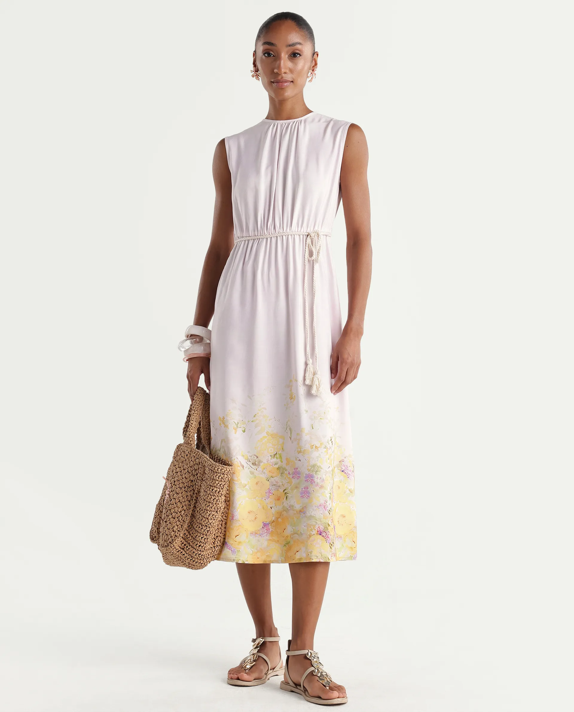 Rareism Women's Verik Multi Viscose Sleeveless Crew Neck Fit And Flare Floral Print Dress - Image 2