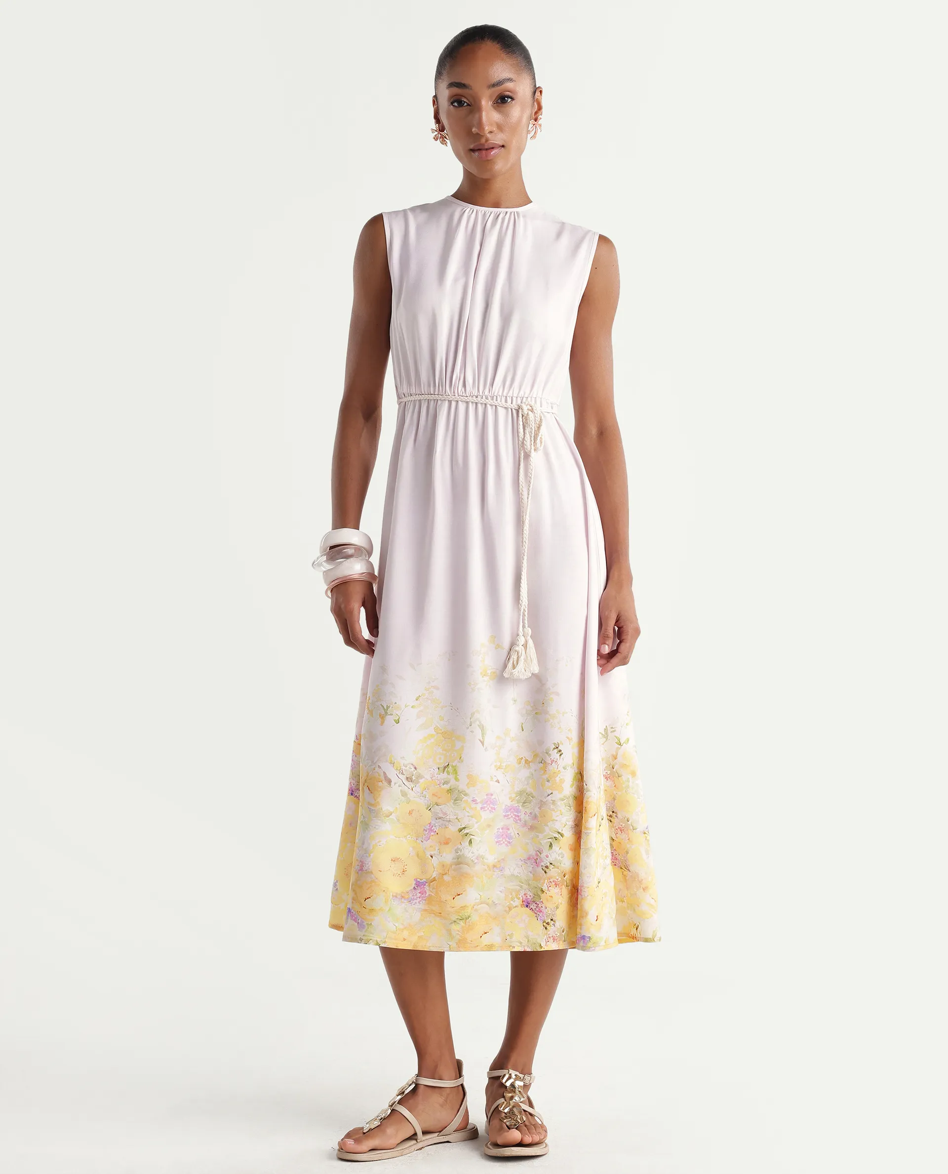Rareism Women's Verik Multi Viscose Sleeveless Crew Neck Fit And Flare Floral Print Dress - Image 3
