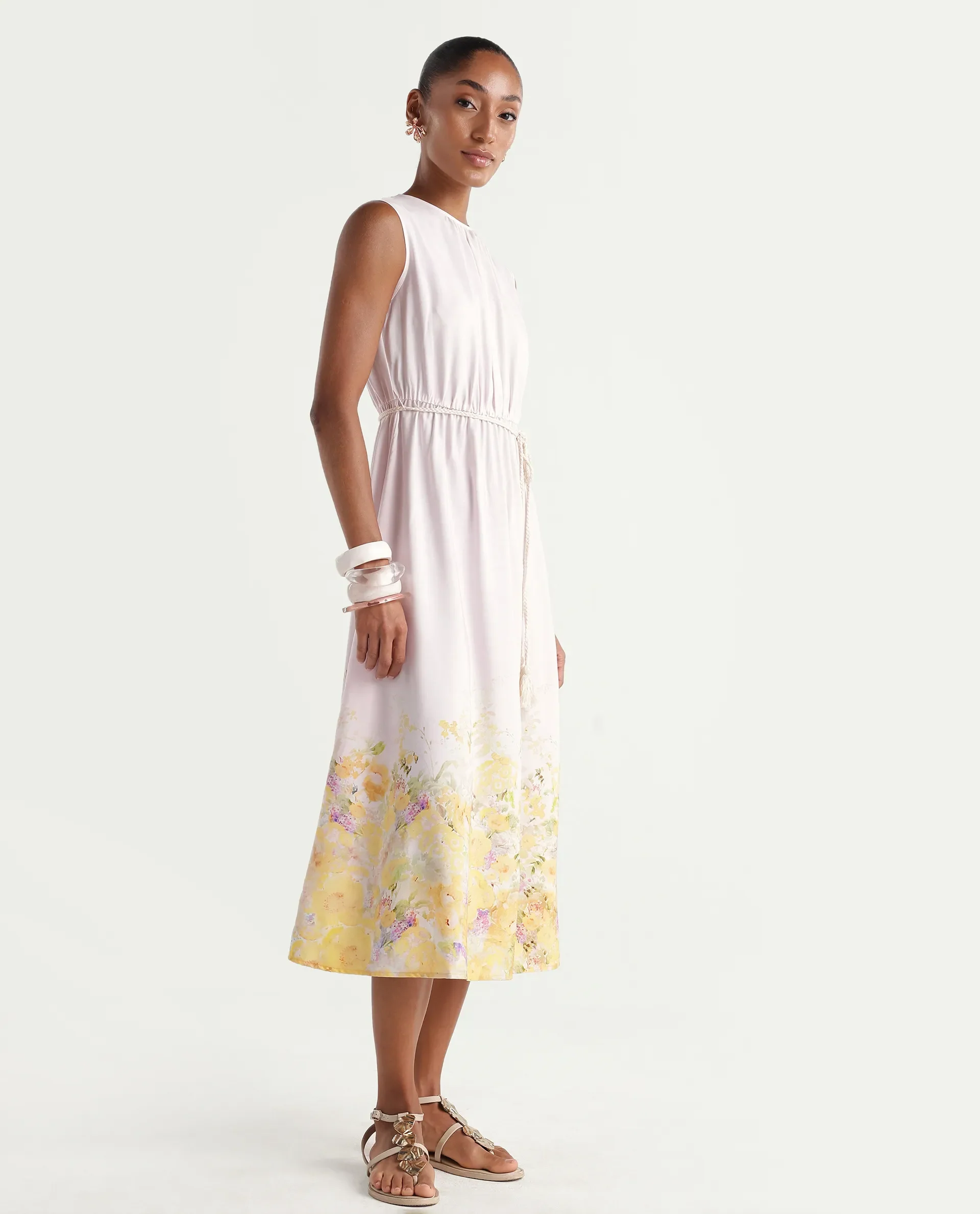 Rareism Women's Verik Multi Viscose Sleeveless Crew Neck Fit And Flare Floral Print Dress - Image 5