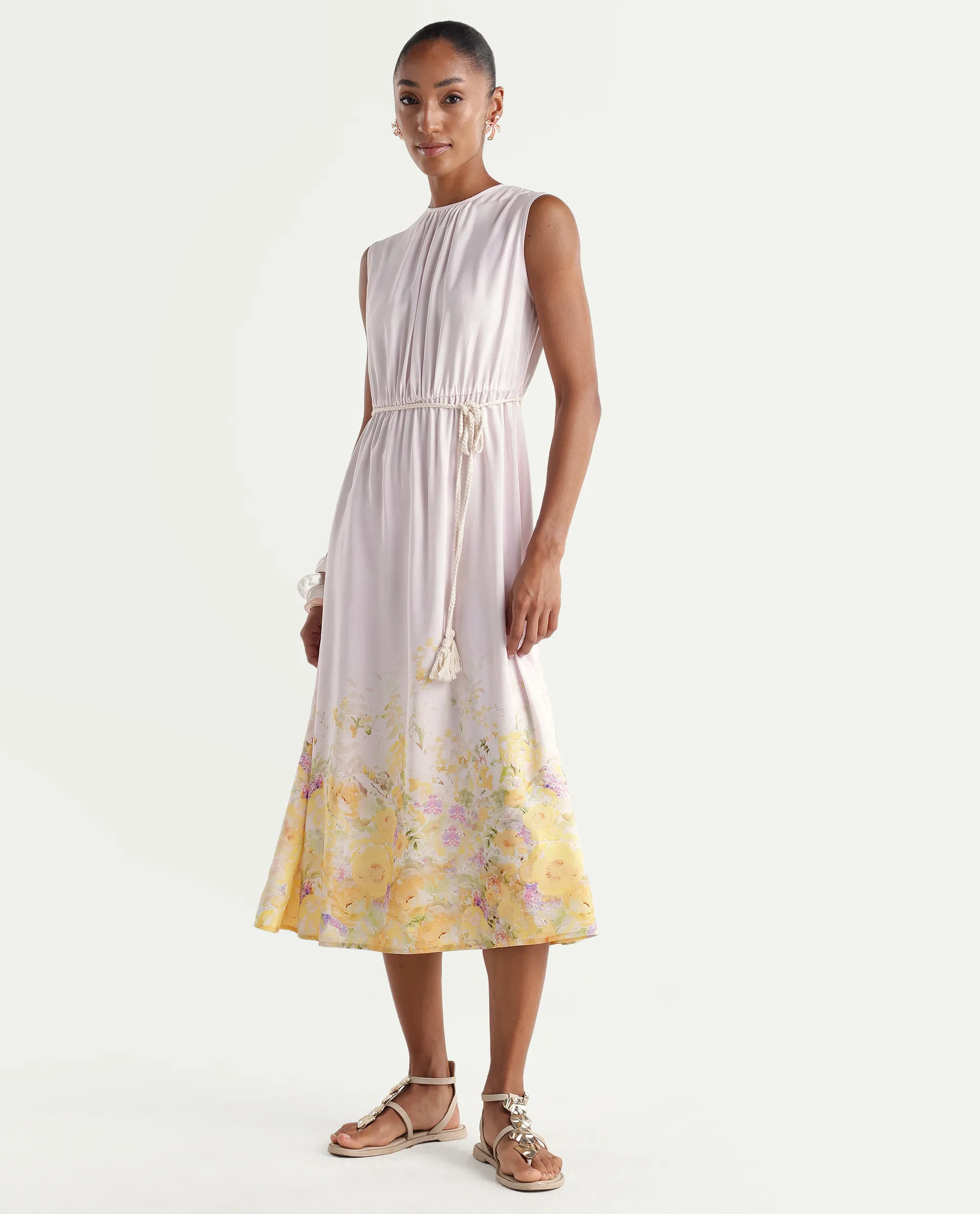 Rareism Women's Verik Multi Viscose Sleeveless Crew Neck Fit And Flare Floral Print Dress - Image 6