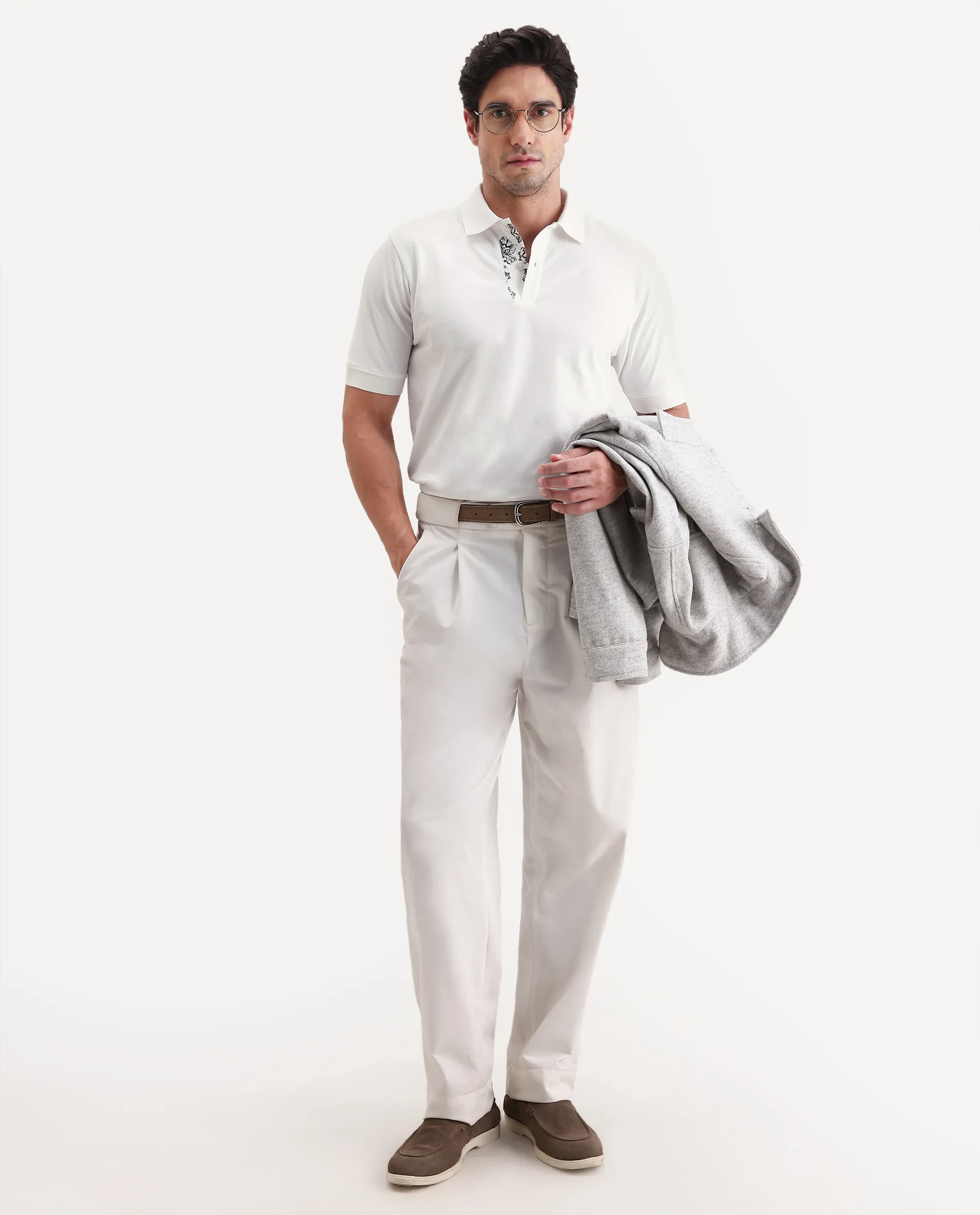 Rare Rabbit Men's Verlo White Cotton Blend Fabric Half Sleeve Spread Collar Regular Fit Plain Polo - Image 2