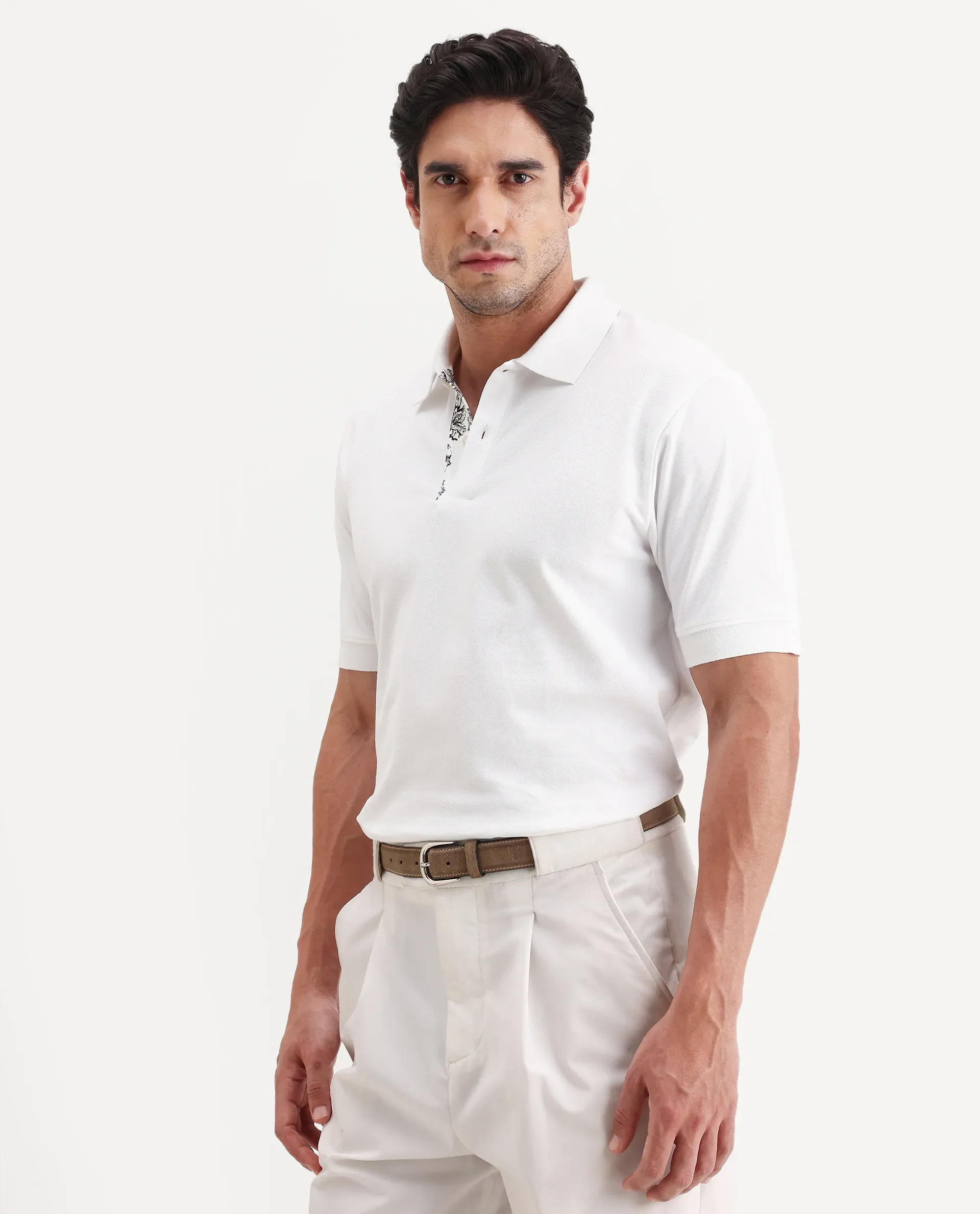 Rare Rabbit Men's Verlo White Cotton Blend Fabric Half Sleeve Spread Collar Regular Fit Plain Polo - Image 6