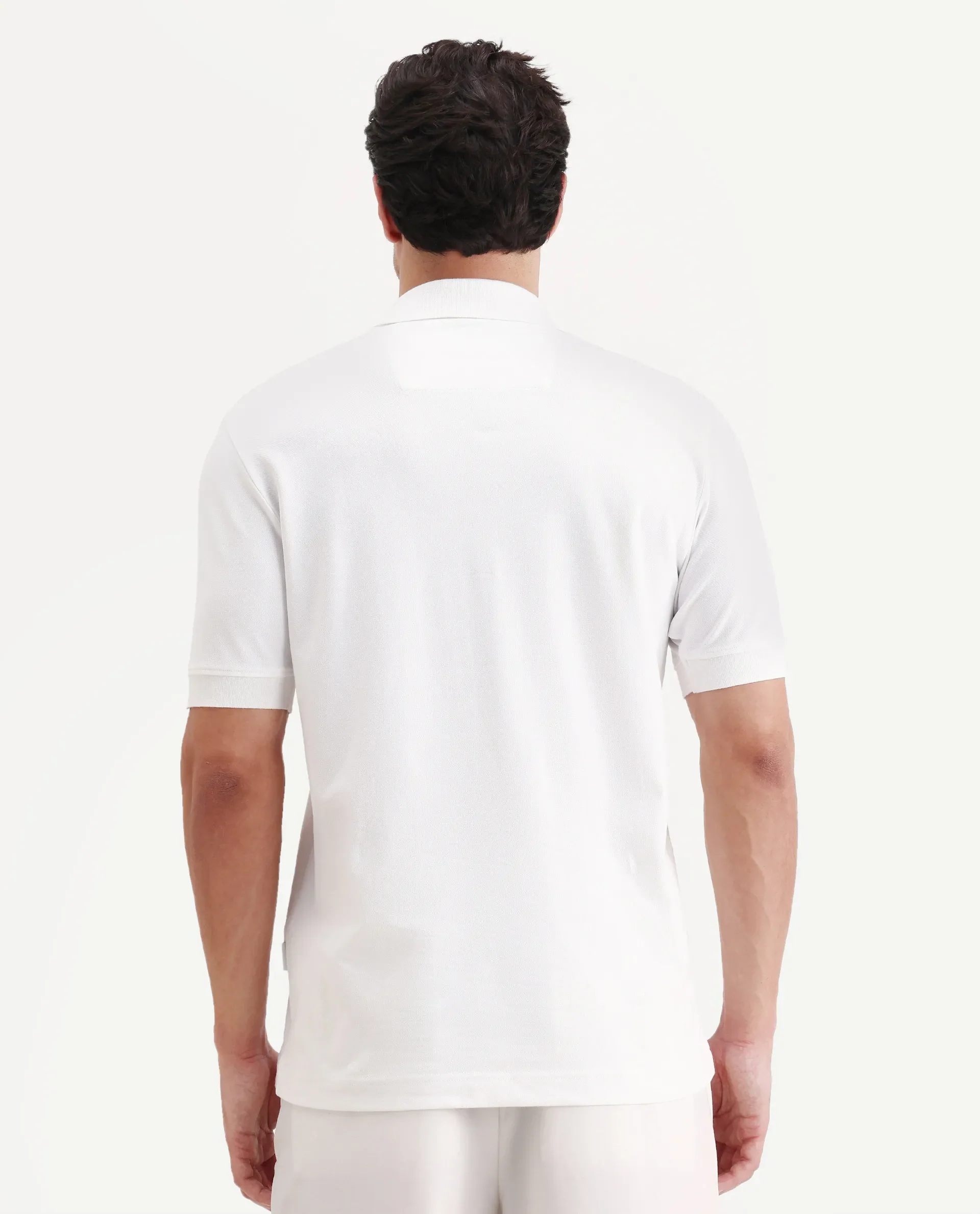 Rare Rabbit Men's Verlo White Cotton Blend Fabric Half Sleeve Spread Collar Regular Fit Plain Polo - Image 7