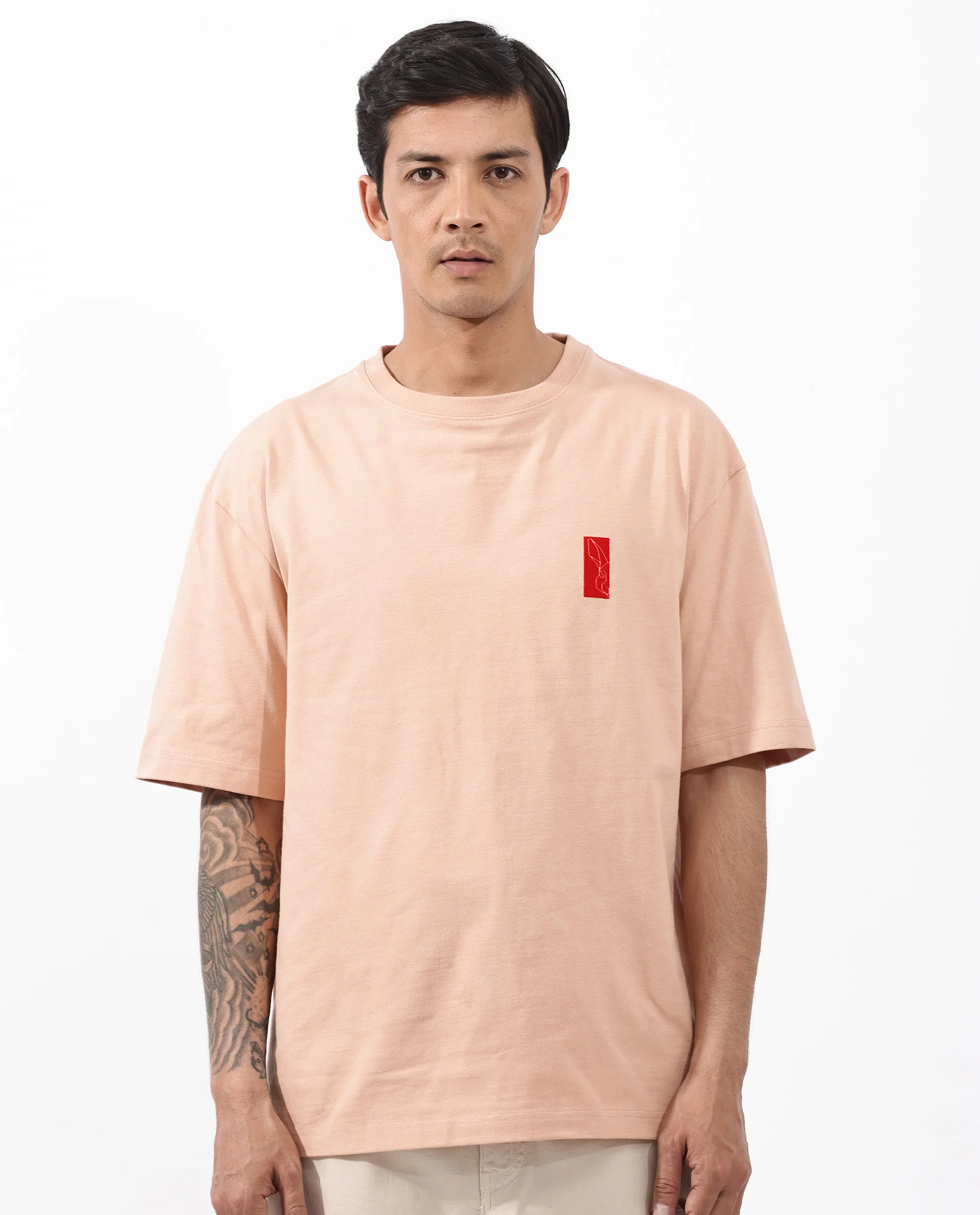 Rare Rabbit Articale Mens Vern Light Orange Cotton Polyester Fabric Short Sleeve Crew Neck Oversized Fit Printed T-Shirt - Image 10