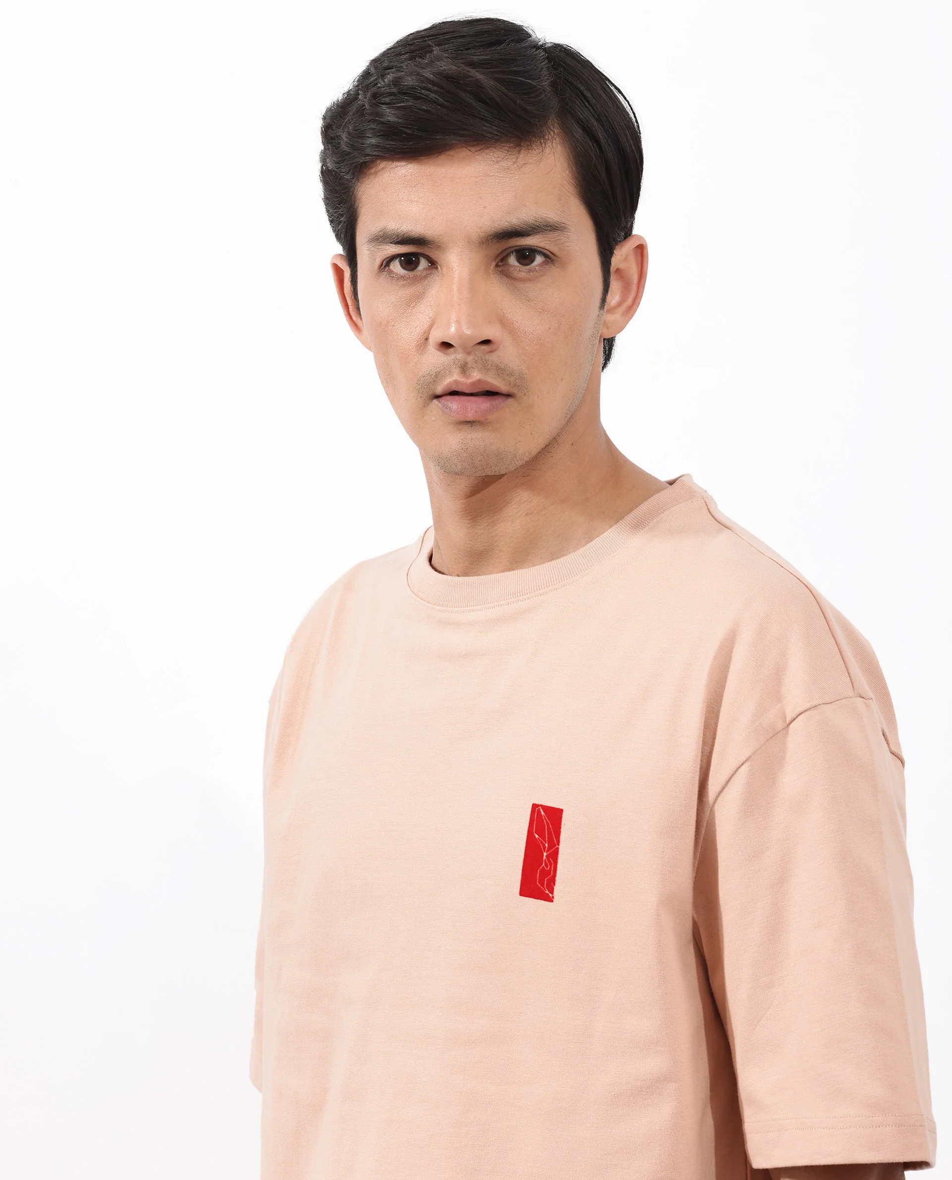 Rare Rabbit Articale Mens Vern Light Orange Cotton Polyester Fabric Short Sleeve Crew Neck Oversized Fit Printed T-Shirt - Image 4