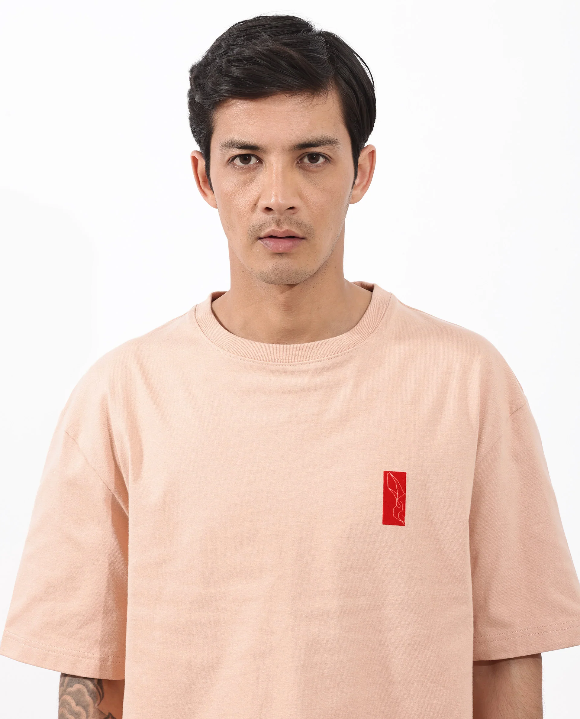 Rare Rabbit Articale Mens Vern Light Orange Cotton Polyester Fabric Short Sleeve Crew Neck Oversized Fit Printed T-Shirt - Image 5