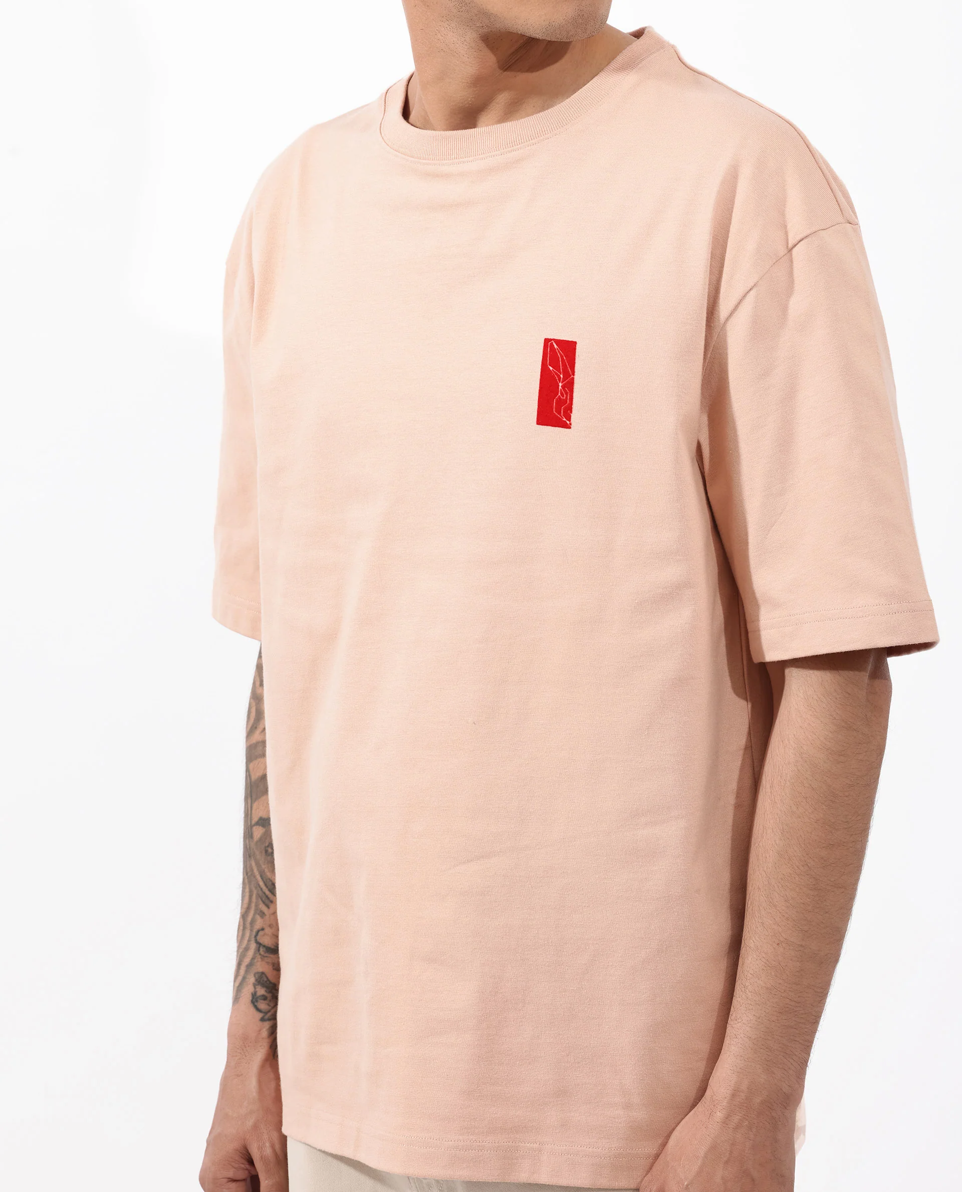Rare Rabbit Articale Mens Vern Light Orange Cotton Polyester Fabric Short Sleeve Crew Neck Oversized Fit Printed T-Shirt - Image 6