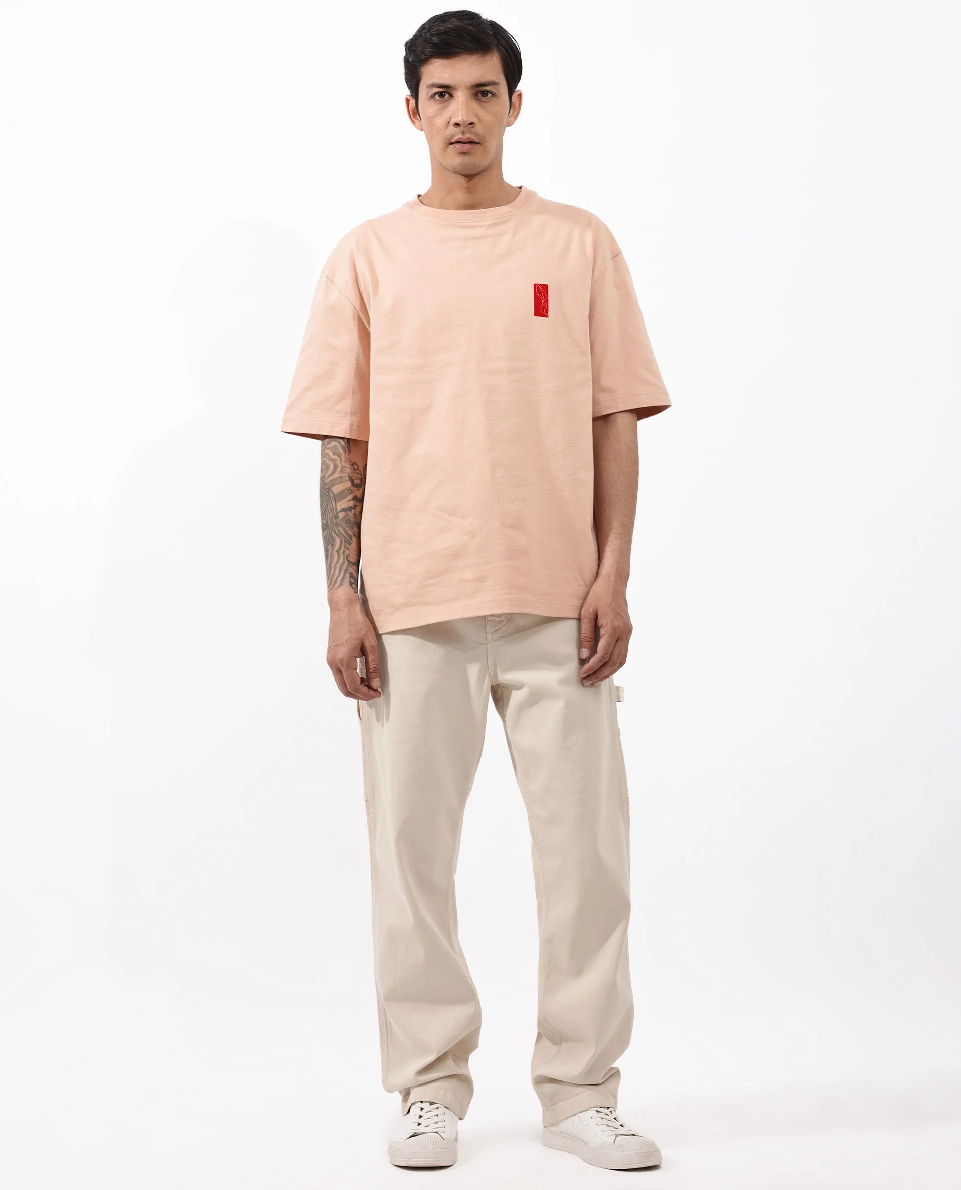 Rare Rabbit Articale Mens Vern Light Orange Cotton Polyester Fabric Short Sleeve Crew Neck Oversized Fit Printed T-Shirt - Image 7