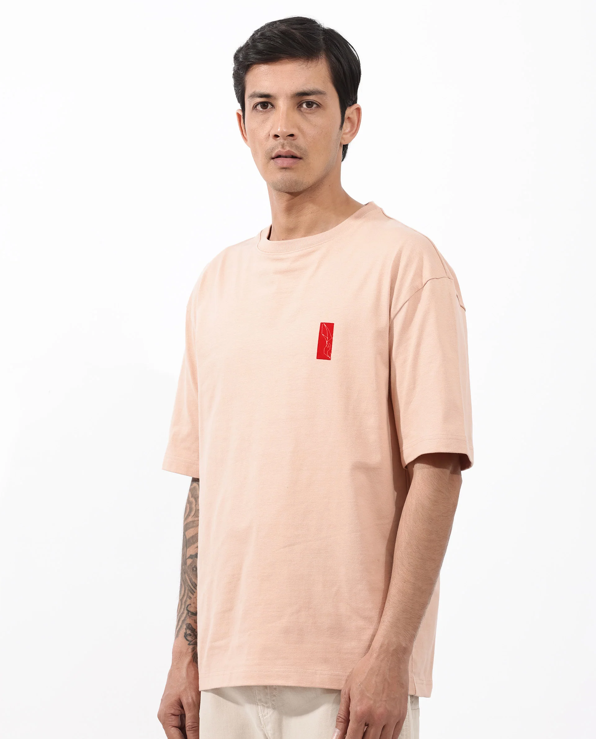 Rare Rabbit Articale Mens Vern Light Orange Cotton Polyester Fabric Short Sleeve Crew Neck Oversized Fit Printed T-Shirt - Image 8
