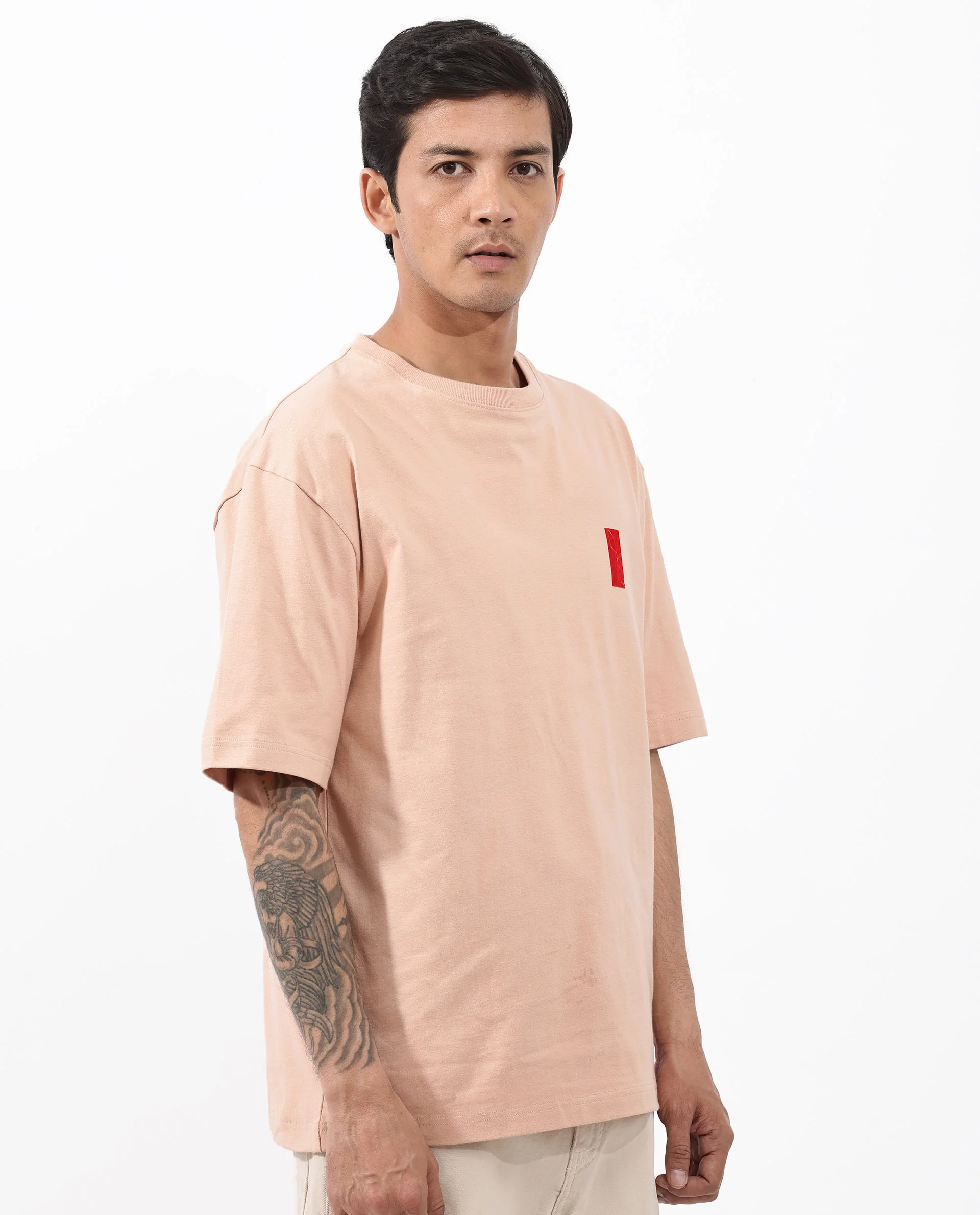 Rare Rabbit Articale Mens Vern Light Orange Cotton Polyester Fabric Short Sleeve Crew Neck Oversized Fit Printed T-Shirt - Image 9