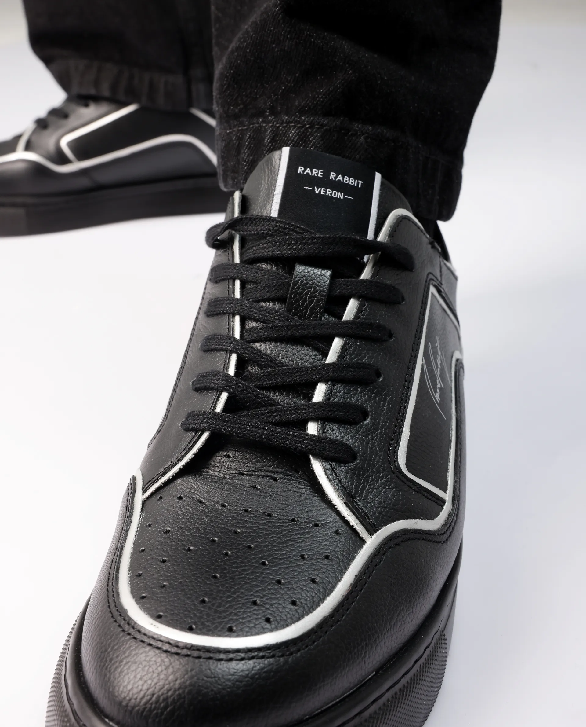 Rare Rabbit Men Veron Black Genuine Leather Dual Tone Low-Top Lace-Up Shoes - Image 2