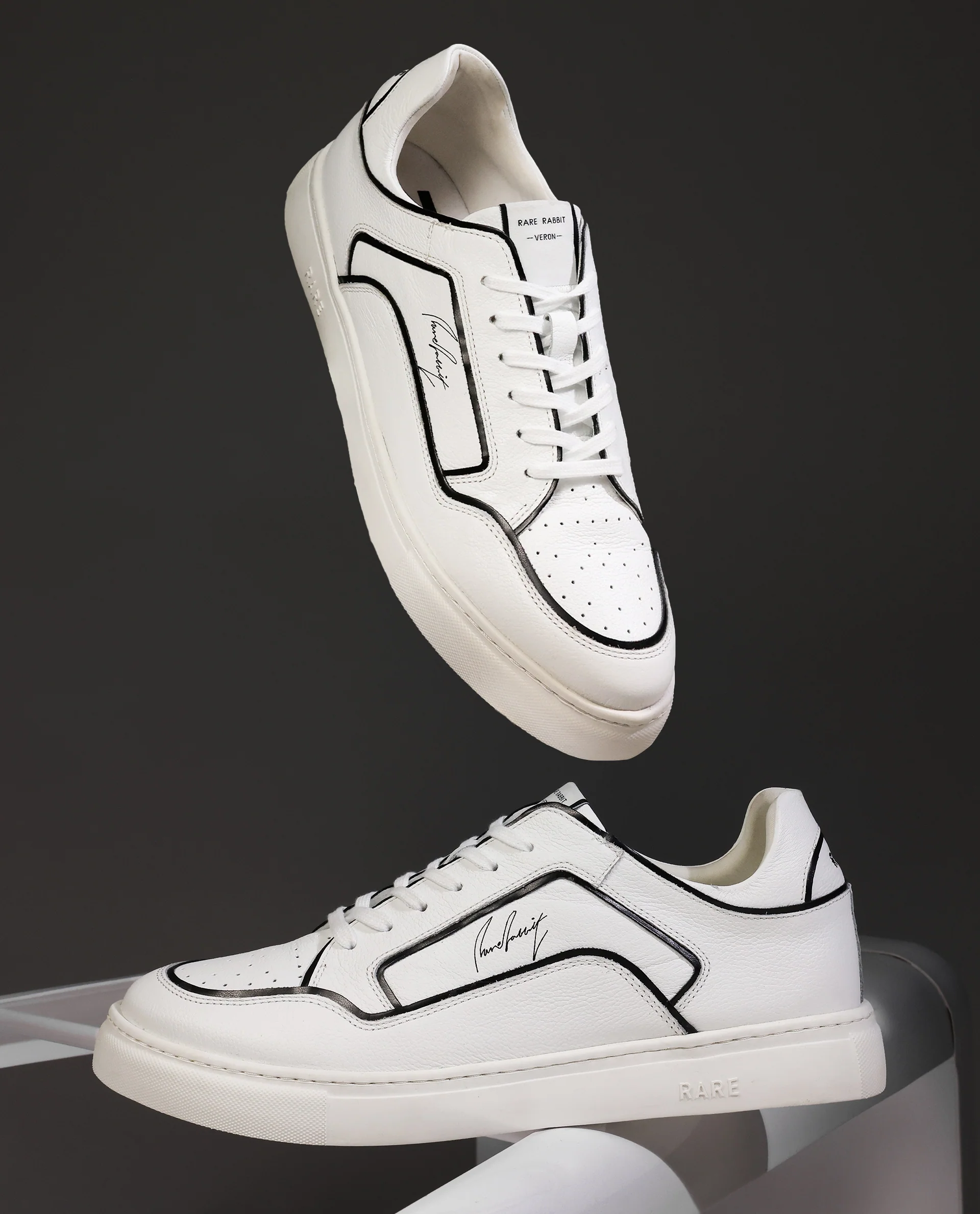 Rare Rabbit Men Veron White Genuine Leather Dual Tone Low-Top Lace-Up Shoes - Image 2
