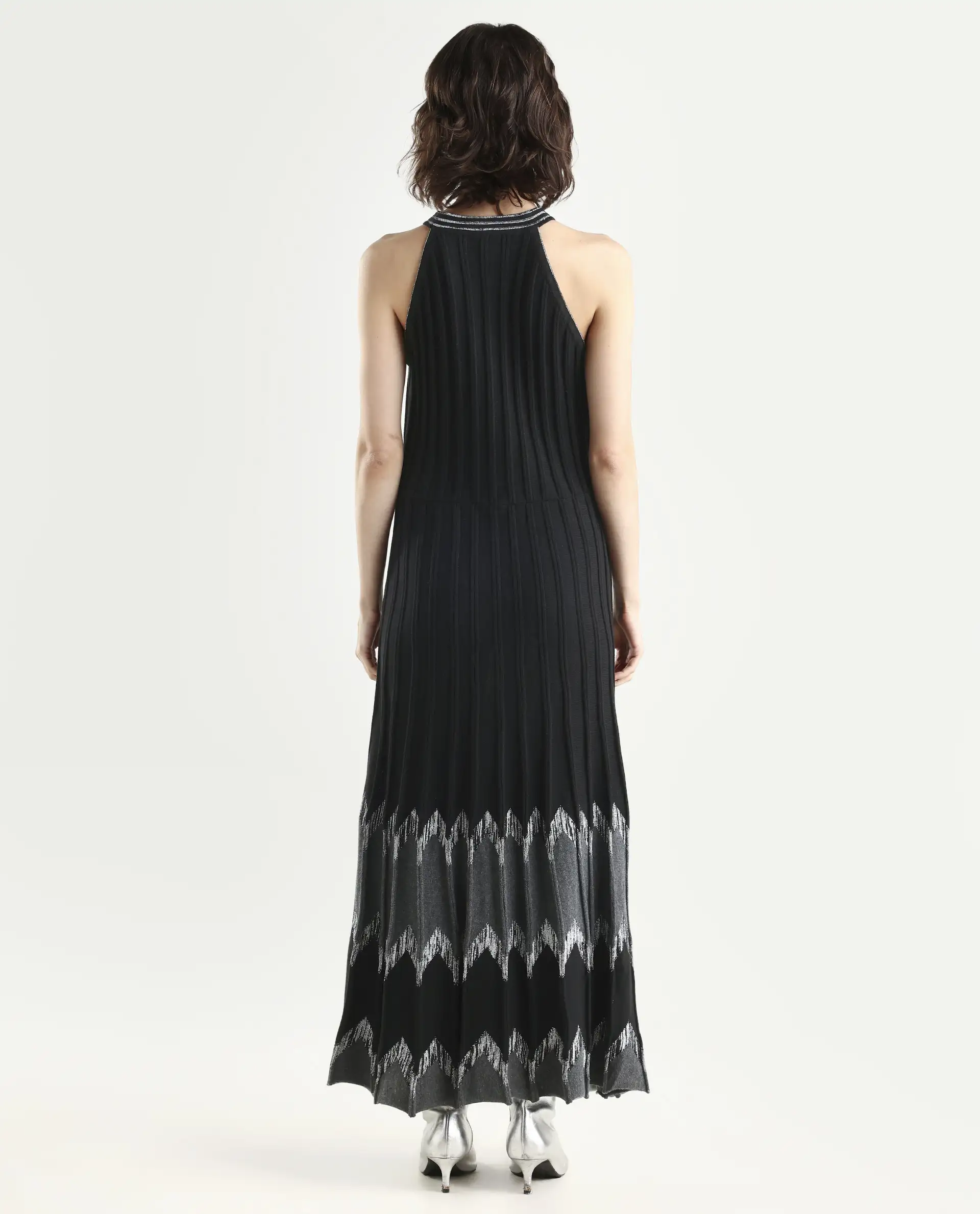 Rareism Women's Veron Black Cotton Halter Neck Plain Sleeveless Midi A-Line Dress - Image 7