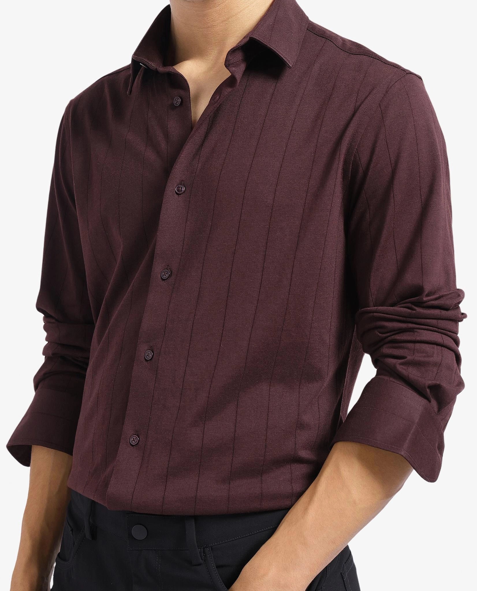 Rare Rabbit Men's Vert-1 Dark Brown Cotton Plain Regular Fit Full Sleeve Collared Shirt - Image 3