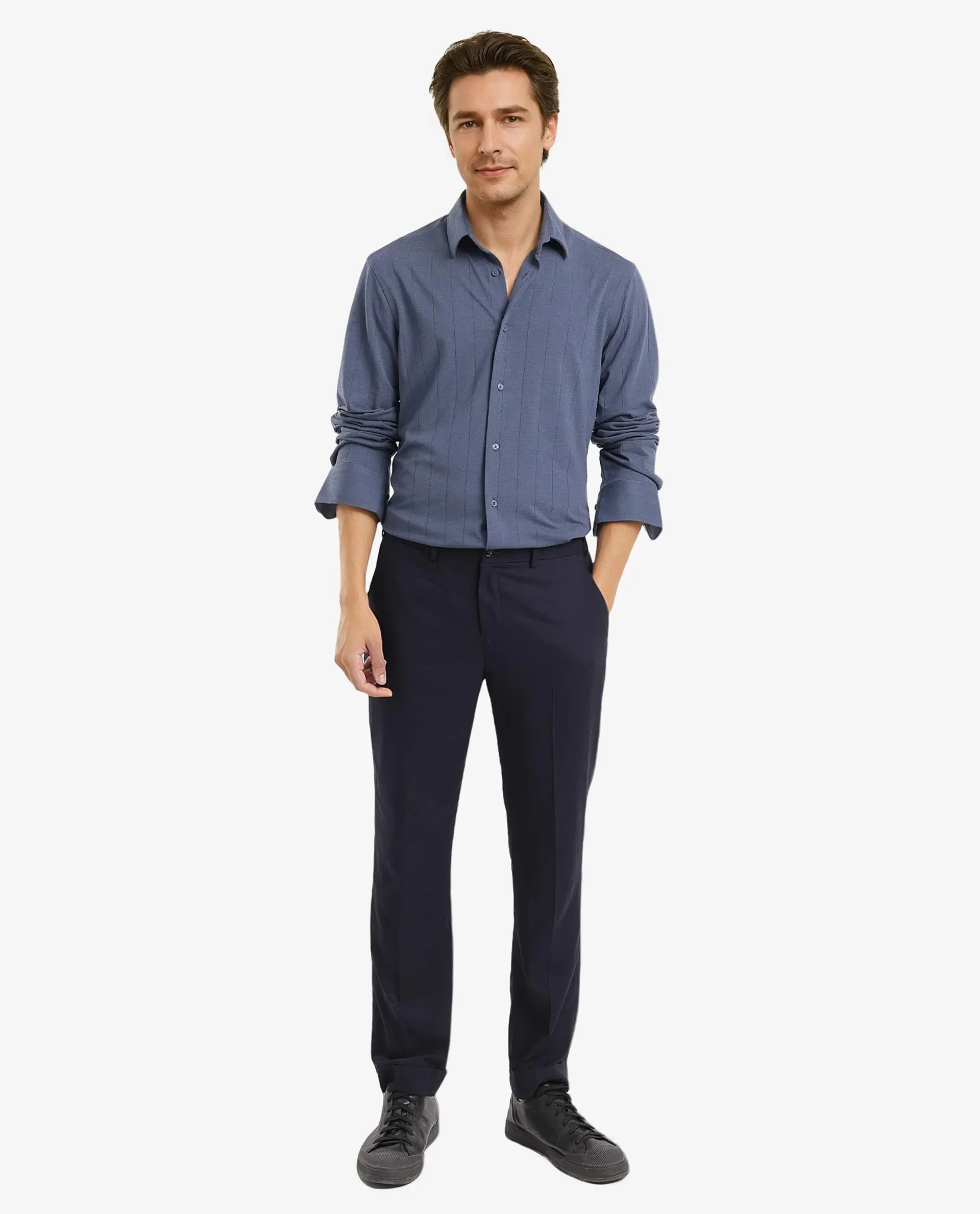 Rare Rabbit Men's Vert-3 Dusky Blue Cotton Plain Regular Fit Full Sleeve Collared Shirt - Image 2