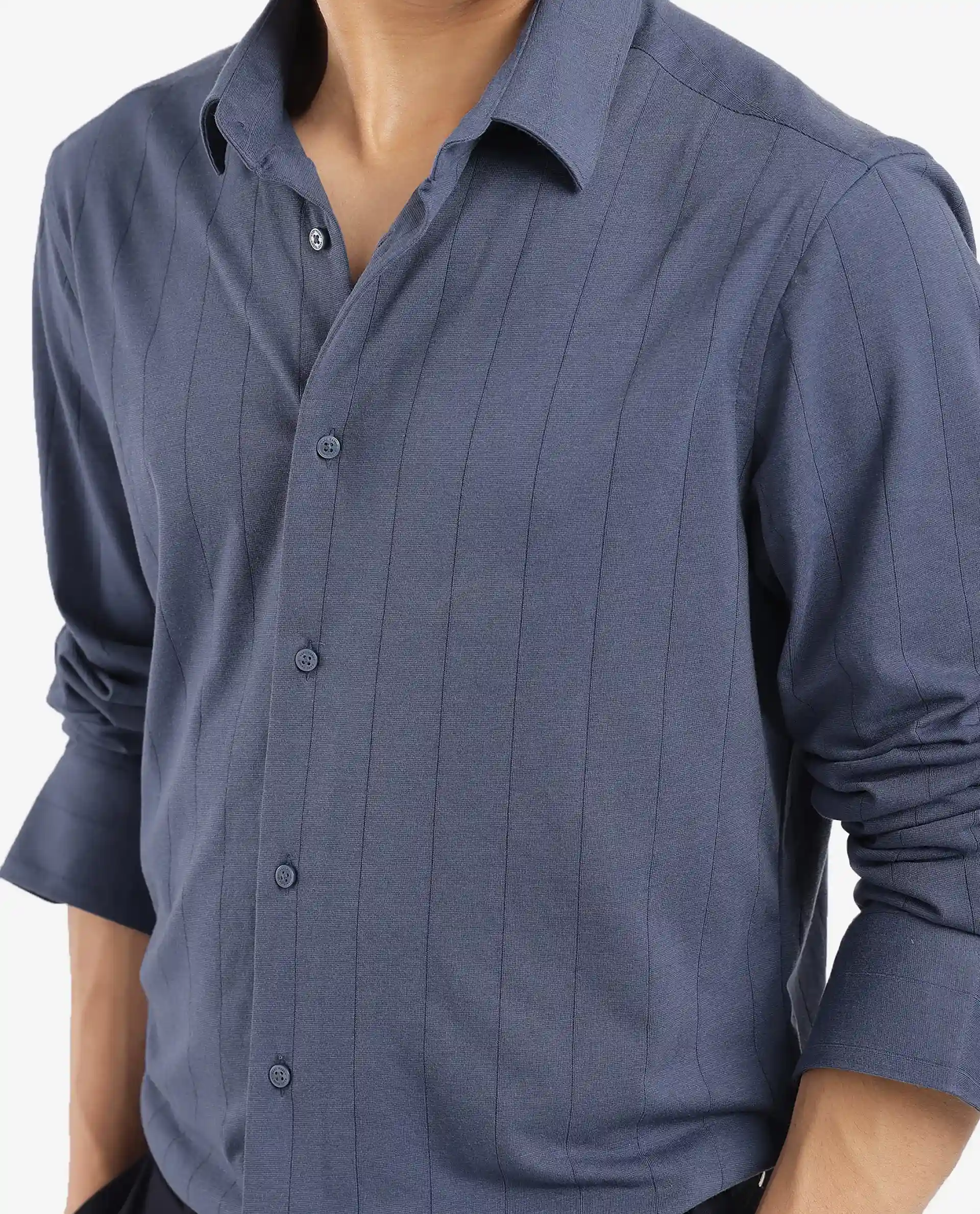 Rare Rabbit Men's Vert-3 Dusky Blue Cotton Plain Regular Fit Full Sleeve Collared Shirt - Image 3