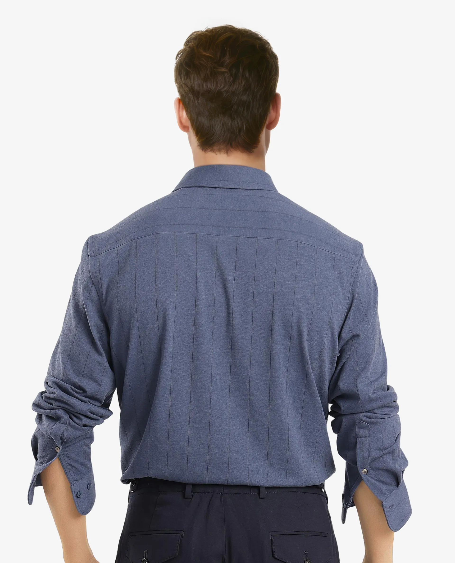 Rare Rabbit Men's Vert-3 Dusky Blue Cotton Plain Regular Fit Full Sleeve Collared Shirt - Image 4