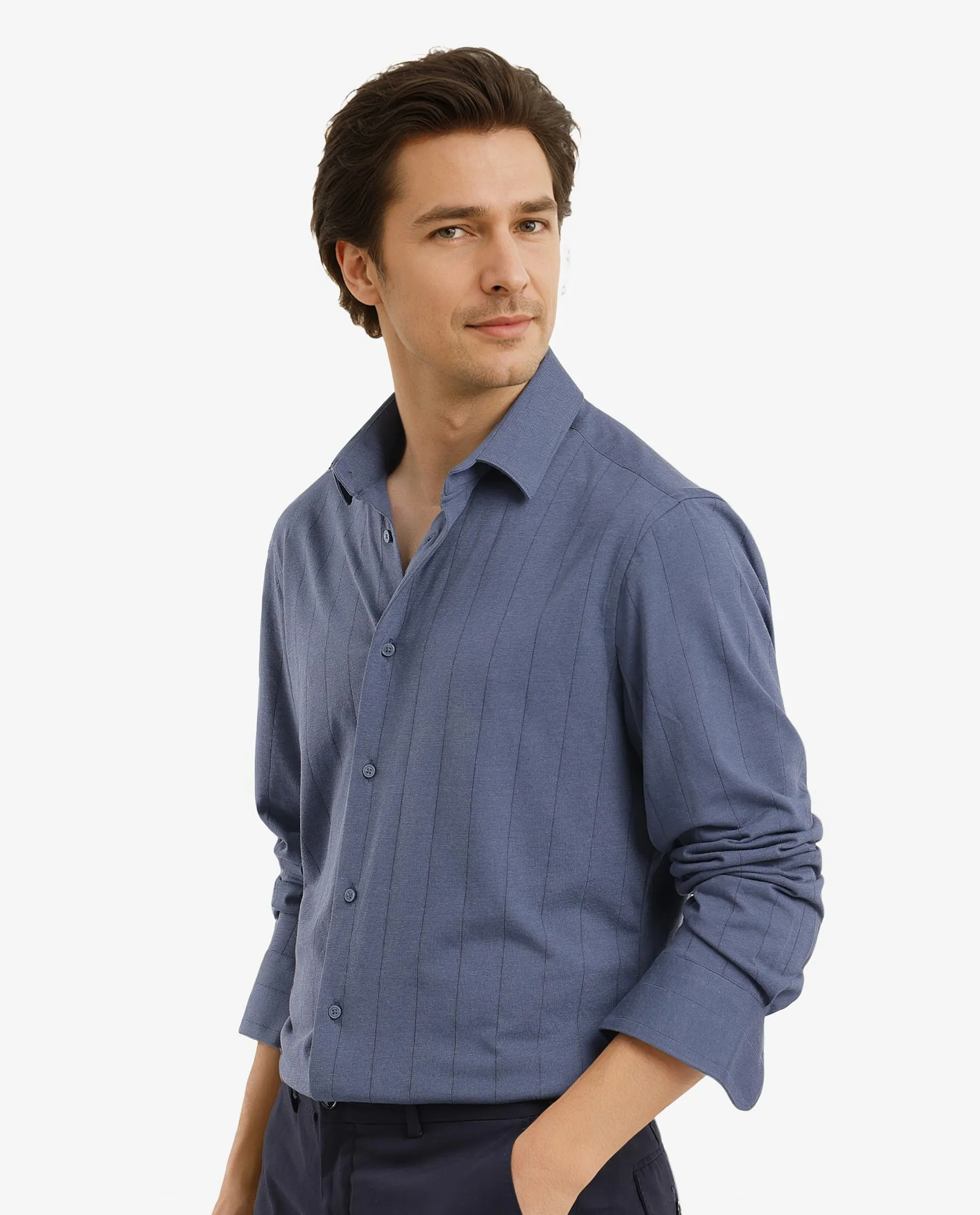 Rare Rabbit Men's Vert-3 Dusky Blue Cotton Plain Regular Fit Full Sleeve Collared Shirt - Image 5