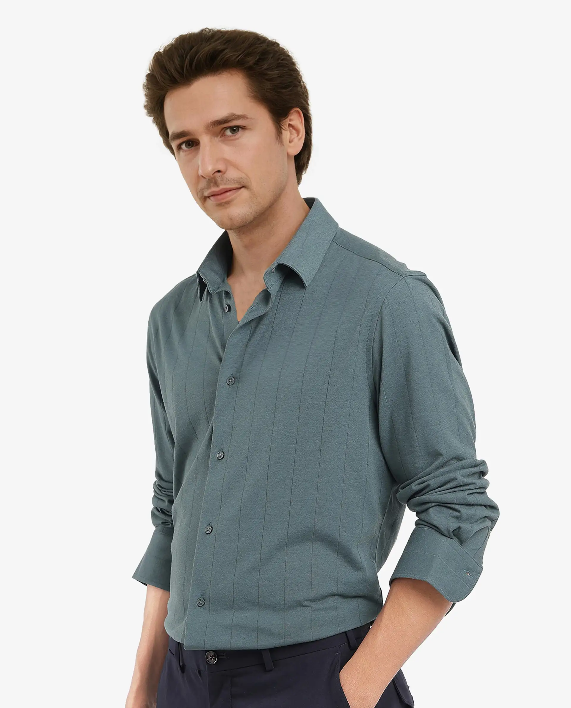 Rare Rabbit Men's Vert-3 Dusky Green Cotton Plain Regular Fit Full Sleeve Collared Shirt - Image 5