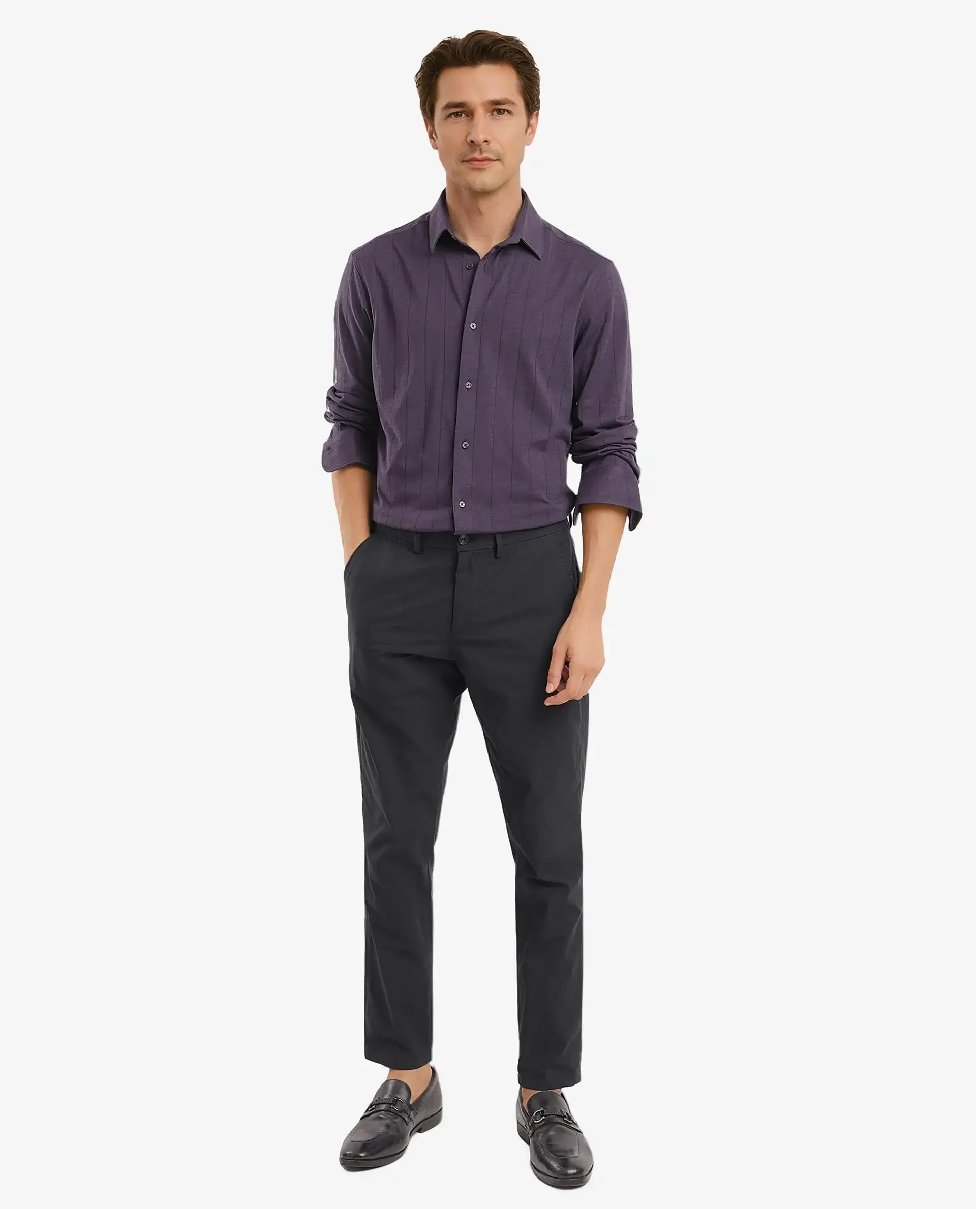 Rare Rabbit Men's Vert-3 Dusky Purple Cotton Plain Regular Fit Full Sleeve Collared Shirt - Image 2
