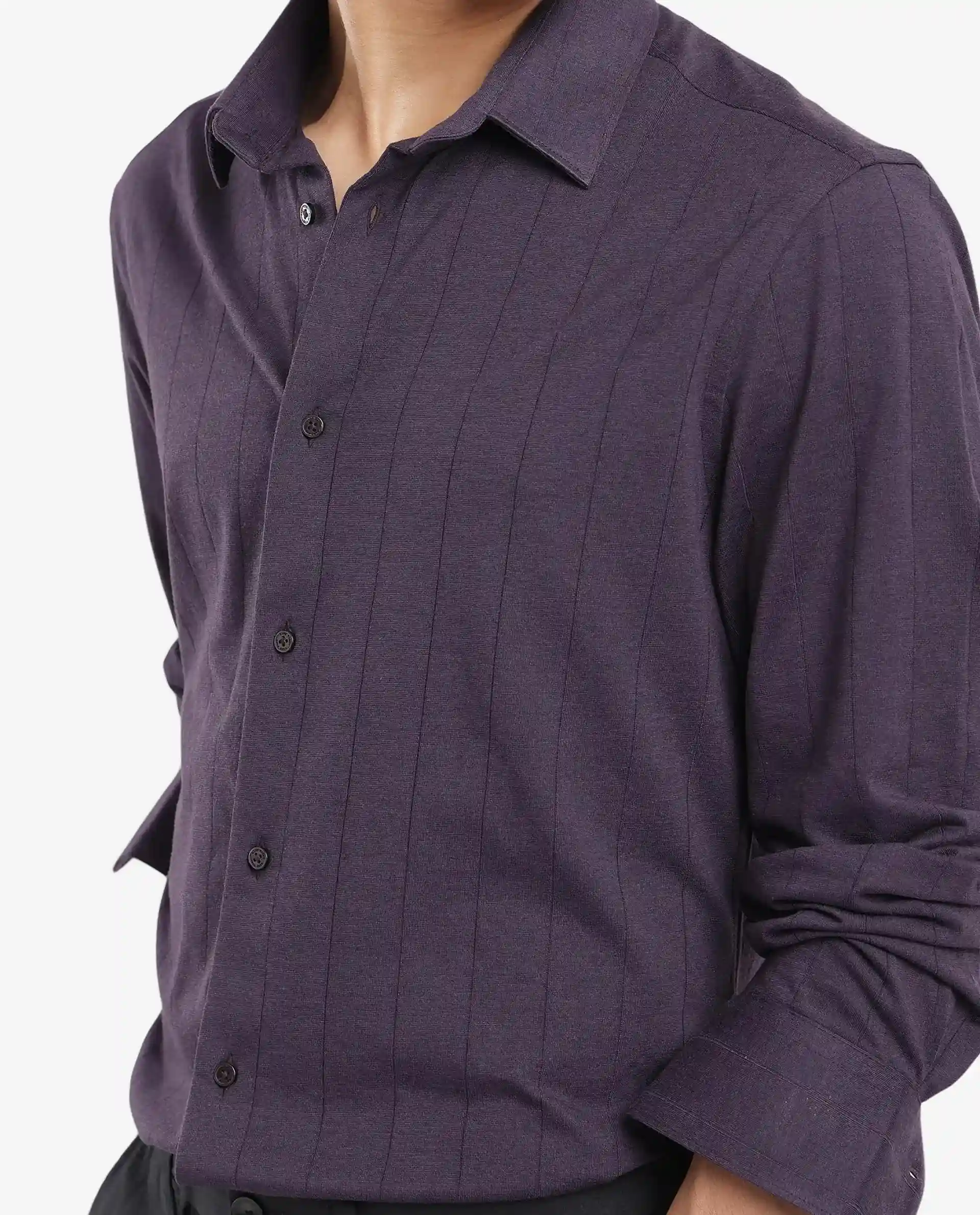 Rare Rabbit Men's Vert-3 Dusky Purple Cotton Plain Regular Fit Full Sleeve Collared Shirt - Image 3
