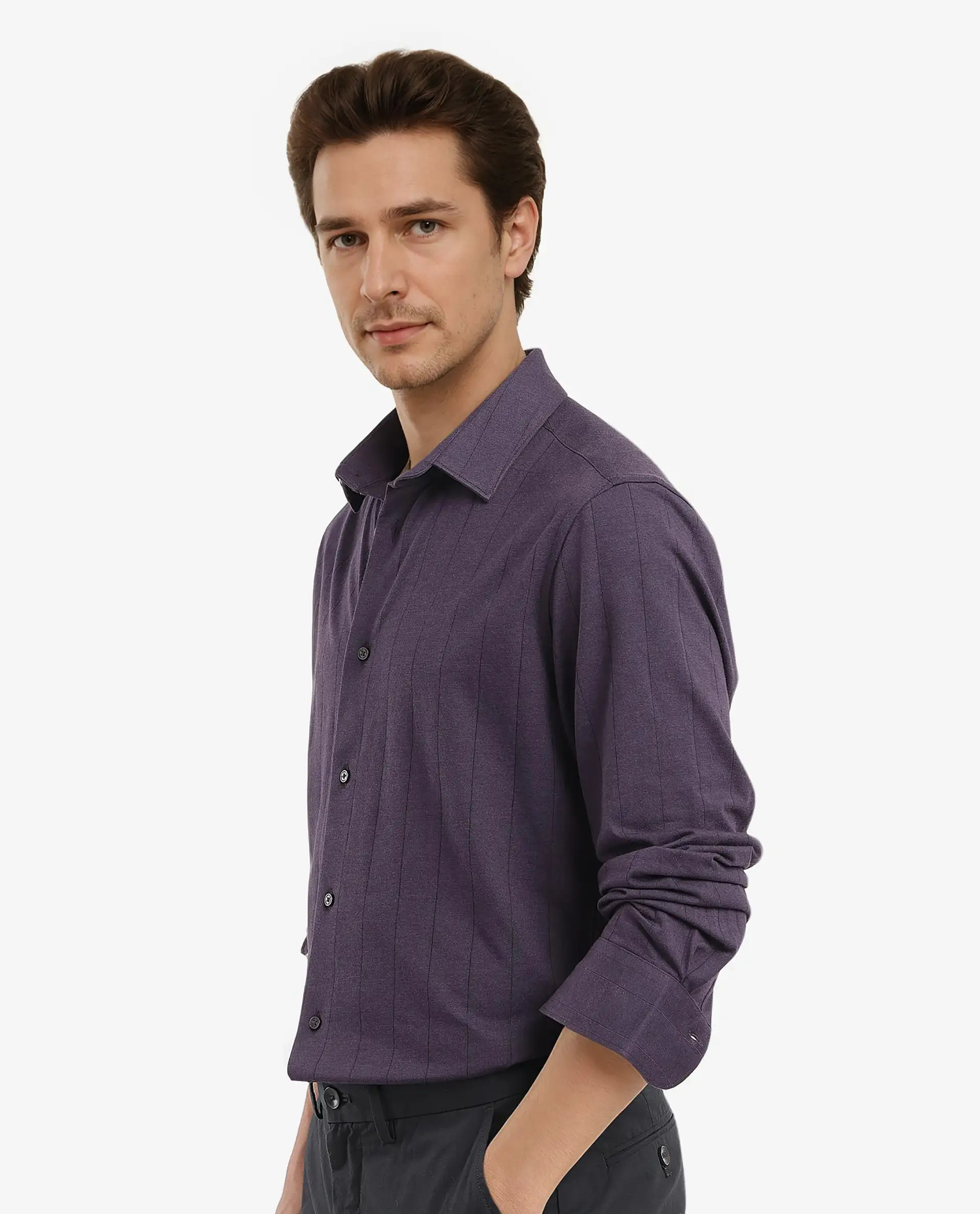 Rare Rabbit Men's Vert-3 Dusky Purple Cotton Plain Regular Fit Full Sleeve Collared Shirt - Image 5