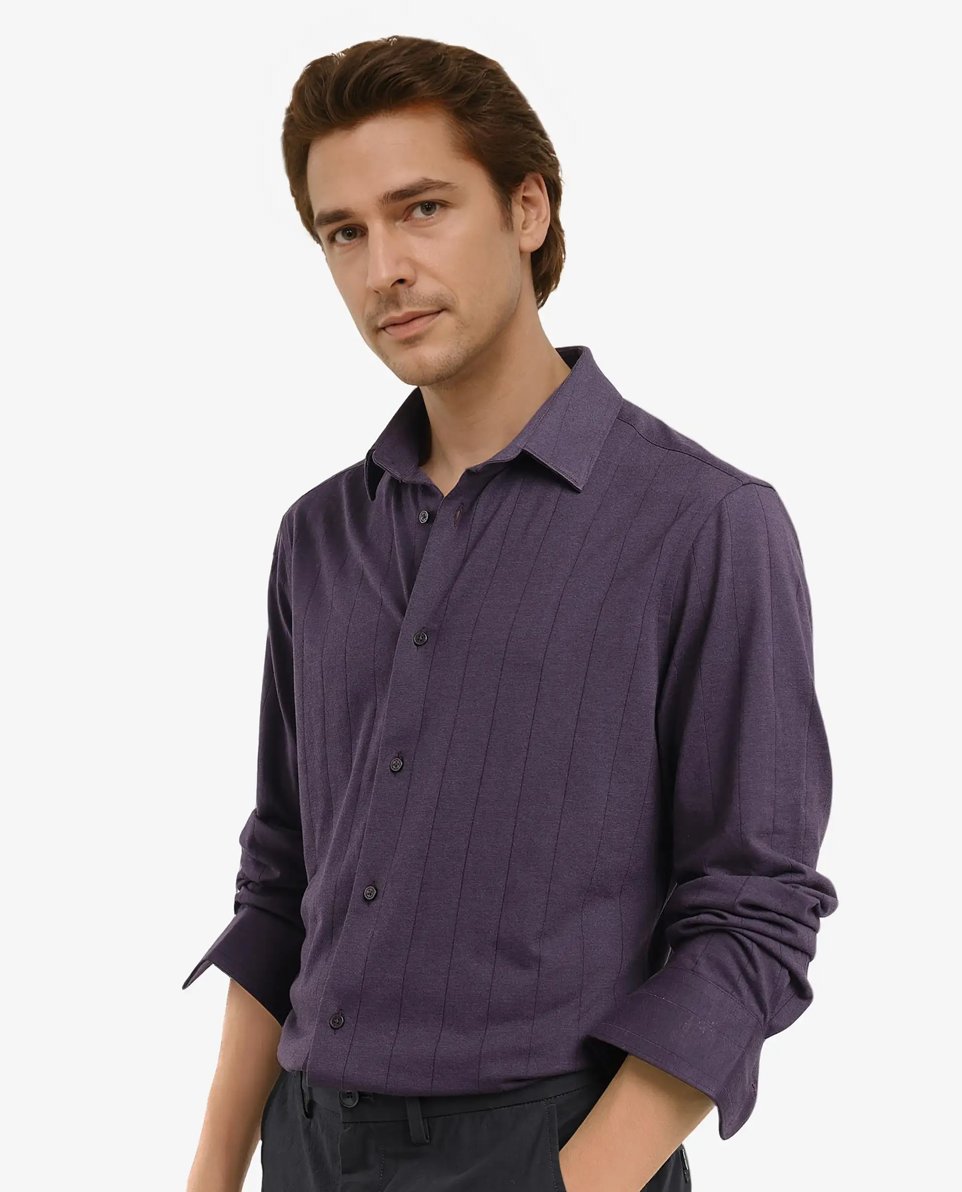 Rare Rabbit Men's Vert-3 Dusky Purple Cotton Plain Regular Fit Full Sleeve Collared Shirt - Image 7