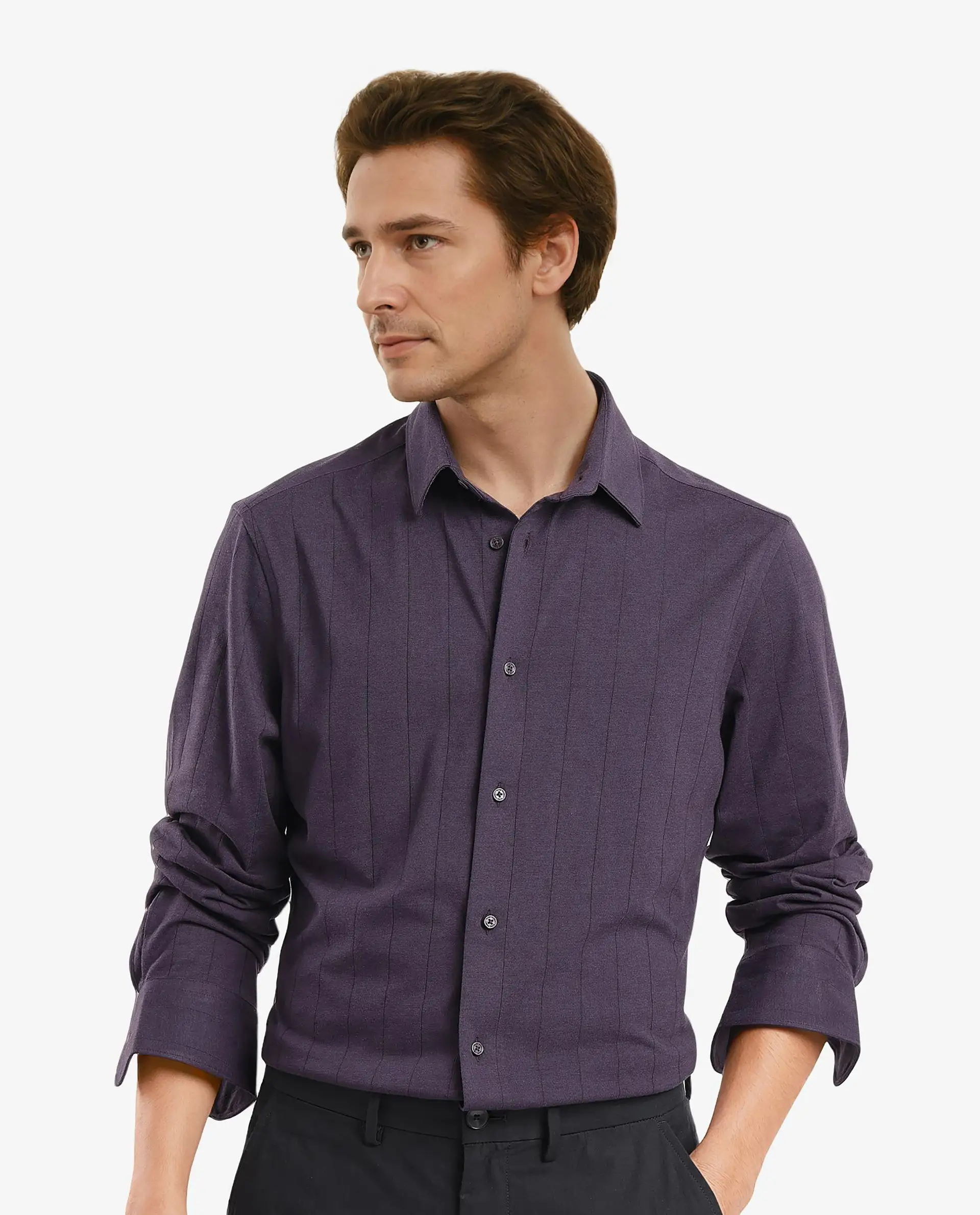 Rare Rabbit Men's Vert-3 Dusky Purple Cotton Plain Regular Fit Full Sleeve Collared Shirt - Image 8