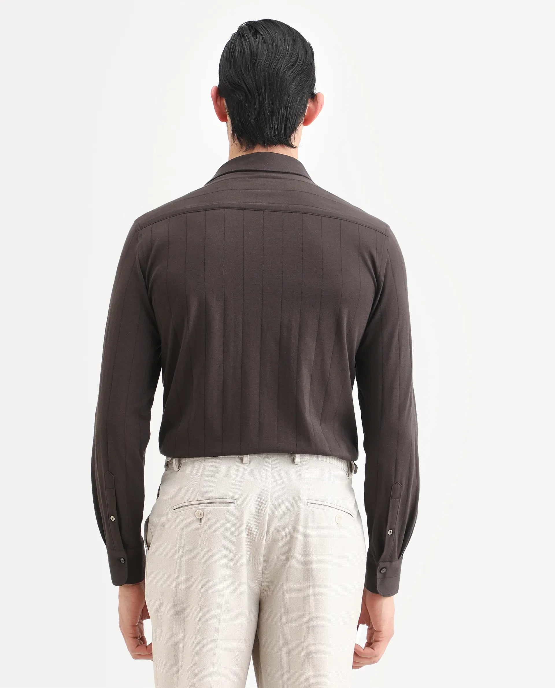 Rare Rabbit Men's Vert-Ls-25 Brown Cotton Blend Plain Regular Fit Full Sleeve Collared Shirt - Image 7