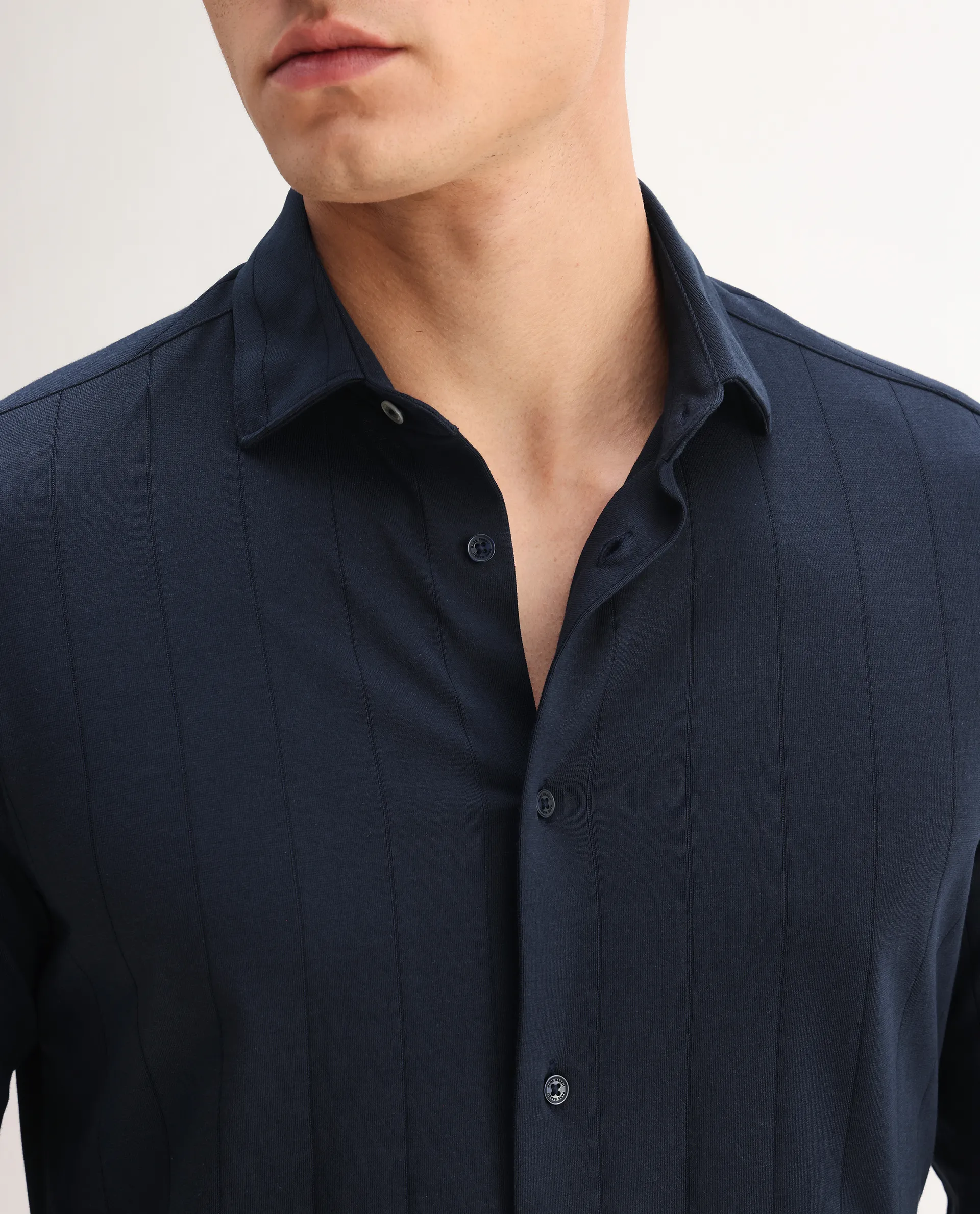Rare Rabbit Men's Vert-Ls-25 Navy Cotton Blend Striped Print Regular Fit Full Sleeve Collared Shirt - Image 3