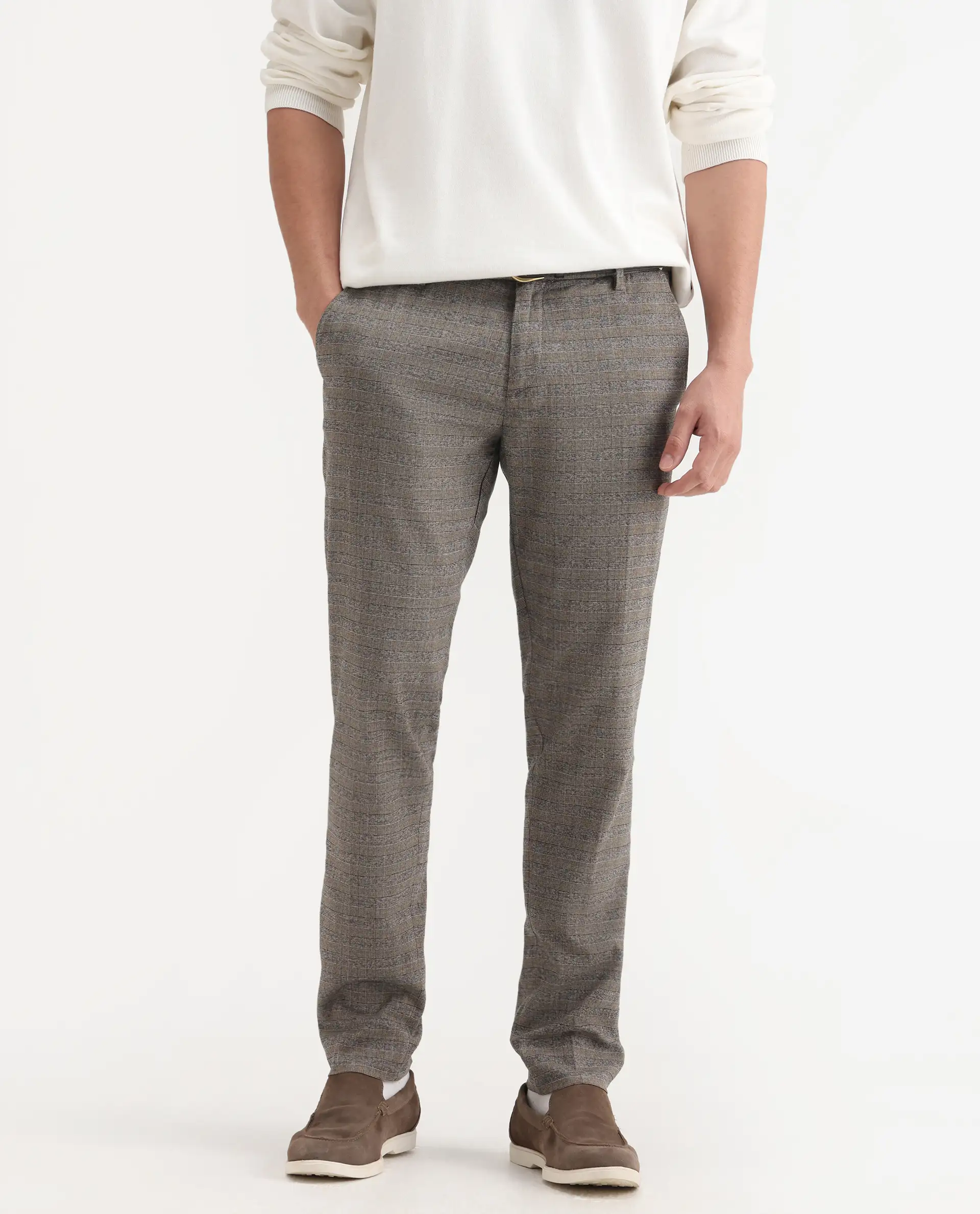 Rare Rabbit Men's Vertex Grey Polyester Checked Print Regular Fit Trouser - Image 2