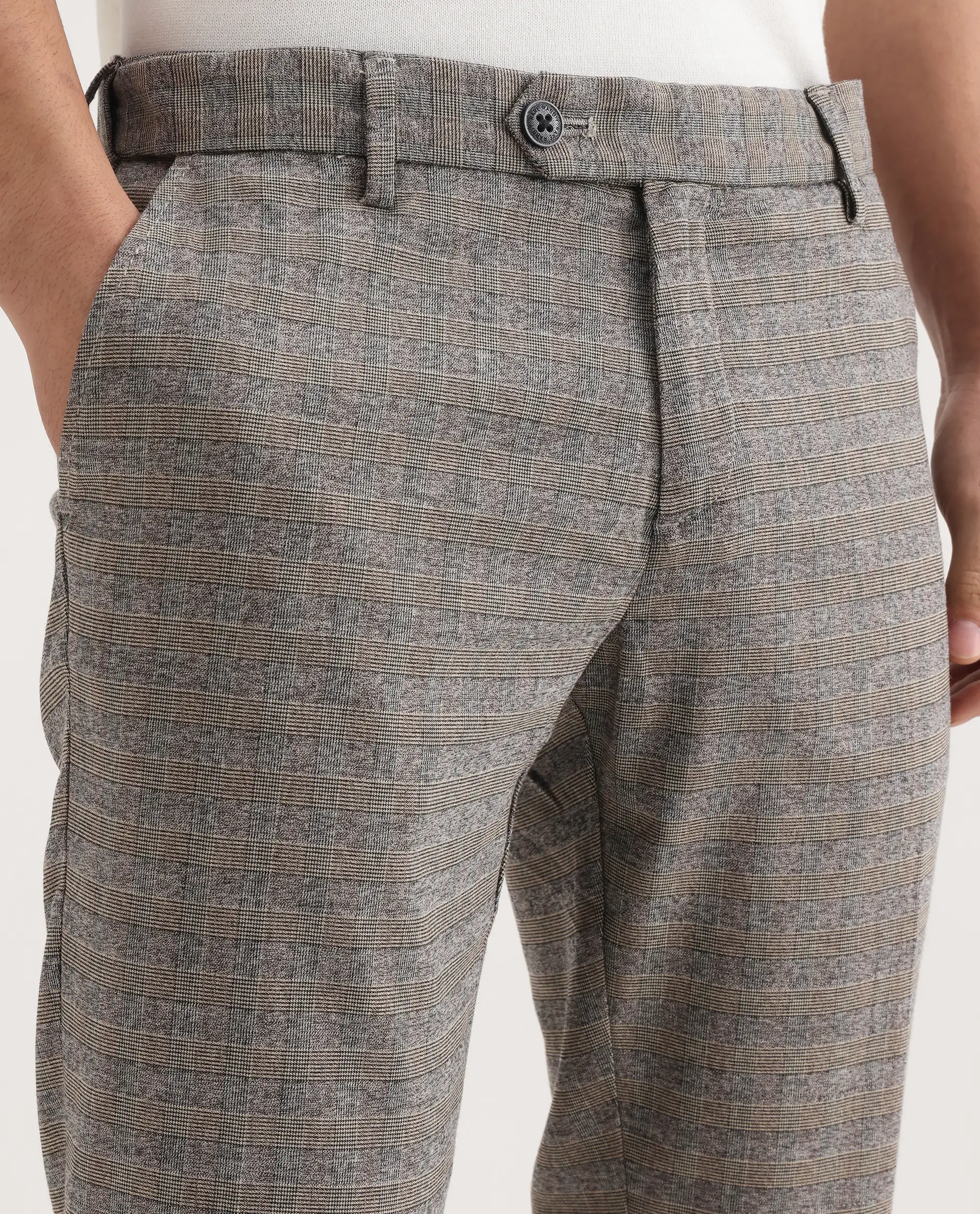 Rare Rabbit Men's Vertex Grey Polyester Checked Print Regular Fit Trouser - Image 3